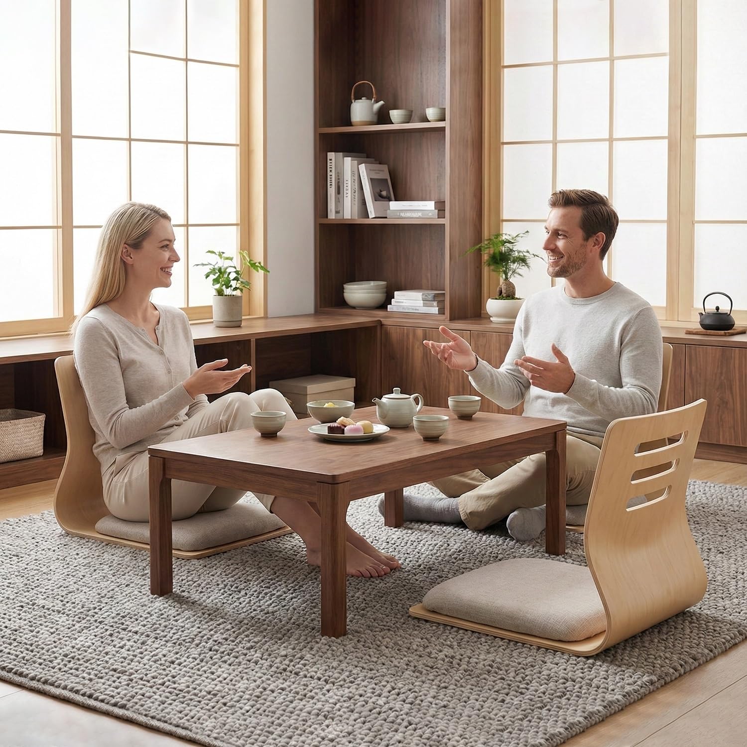 Zaisu Japanischer Bodenstuhl mit Lendenwirbelstütze, Ergonomischer Tatami Sitz aus Holz ohne Beine, Tragbarer Stuhl für Meditation, Lesen, Gaming