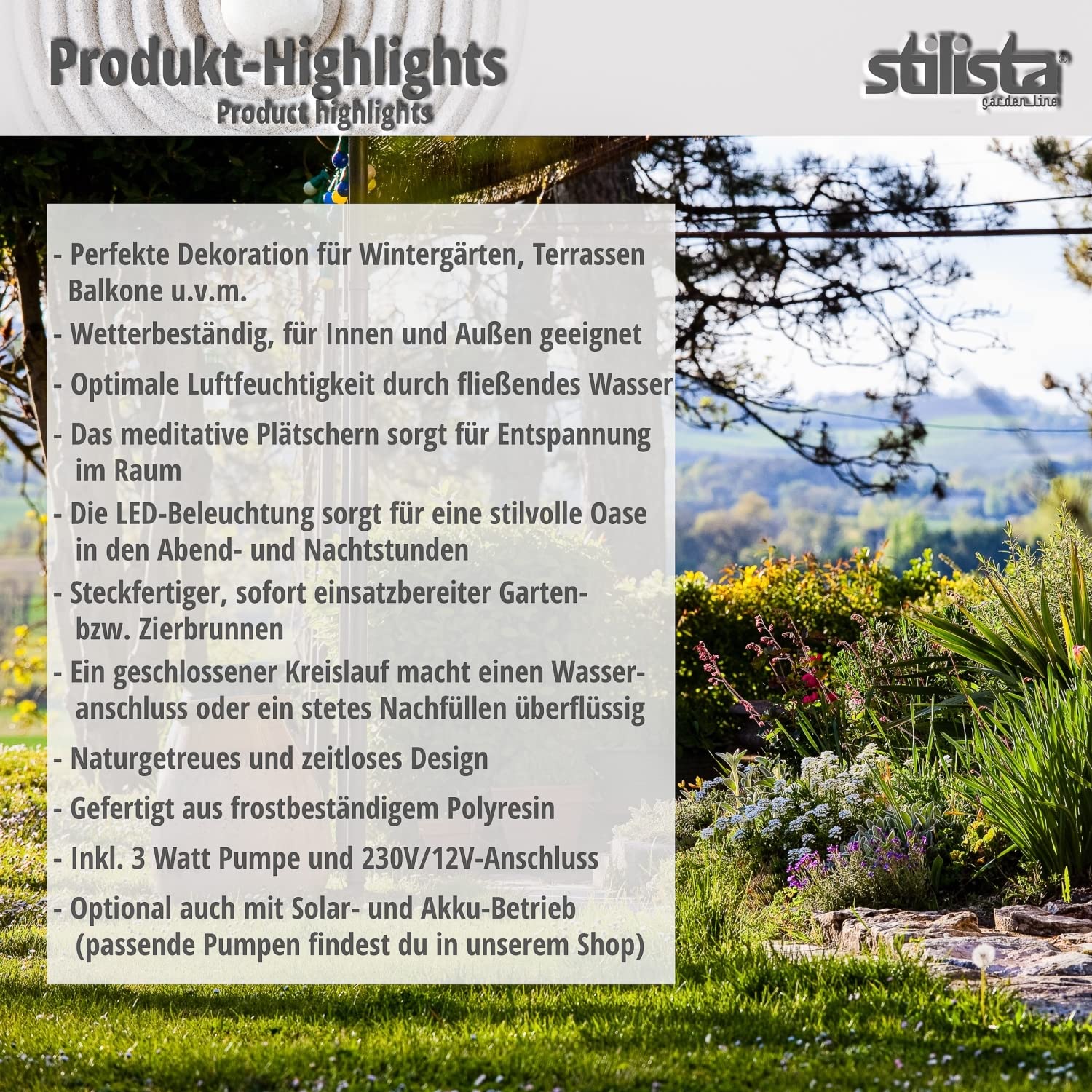 STILISTA Gartenbrunnen Drache 50 x 34 x 23 cm, mit LED Beleuchtung, inklusive Pumpe