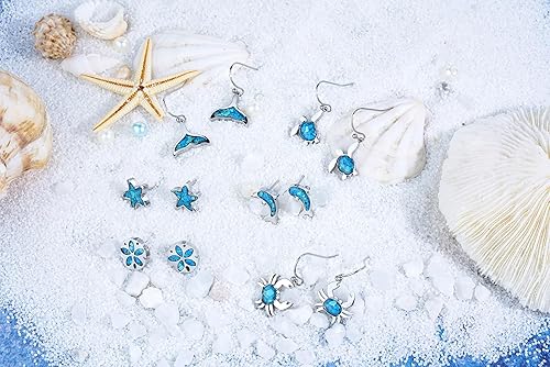Miniatura 7 de Aretes tipo dormilona con diseño de océano para mujer, diseño de estrella de mar, delfín, arena, dólar, aretes de playa delicados para mujeres,