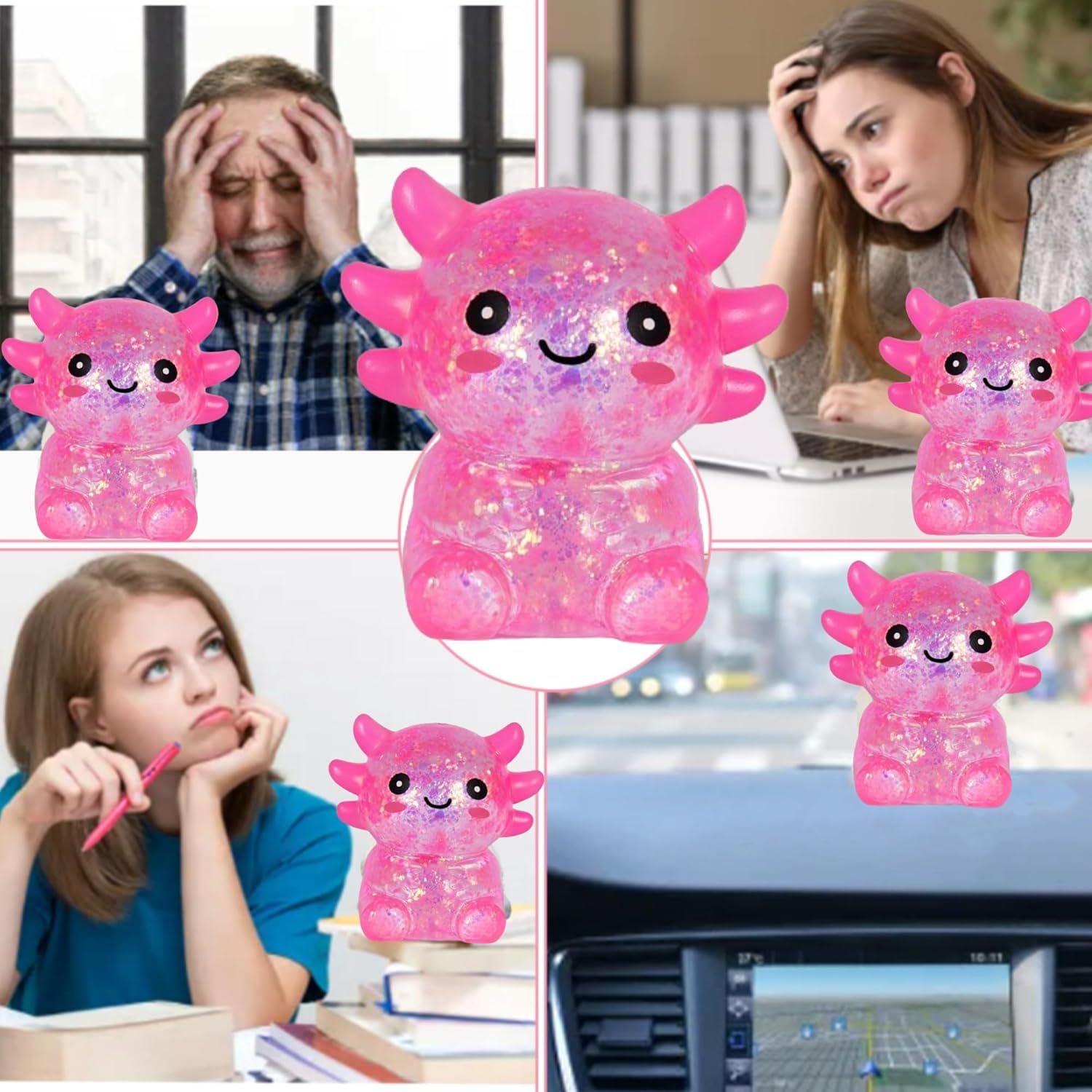 Axolotl Squishy Stress Ball, Soft TPR Slow Rising Squeeze Toy, Cute Axolotl Fidget Toy for Stress Relief, Handheld Anxiety Calming Sensory Toys for Adults, Birthday Party Gift and Christmas (Pink)