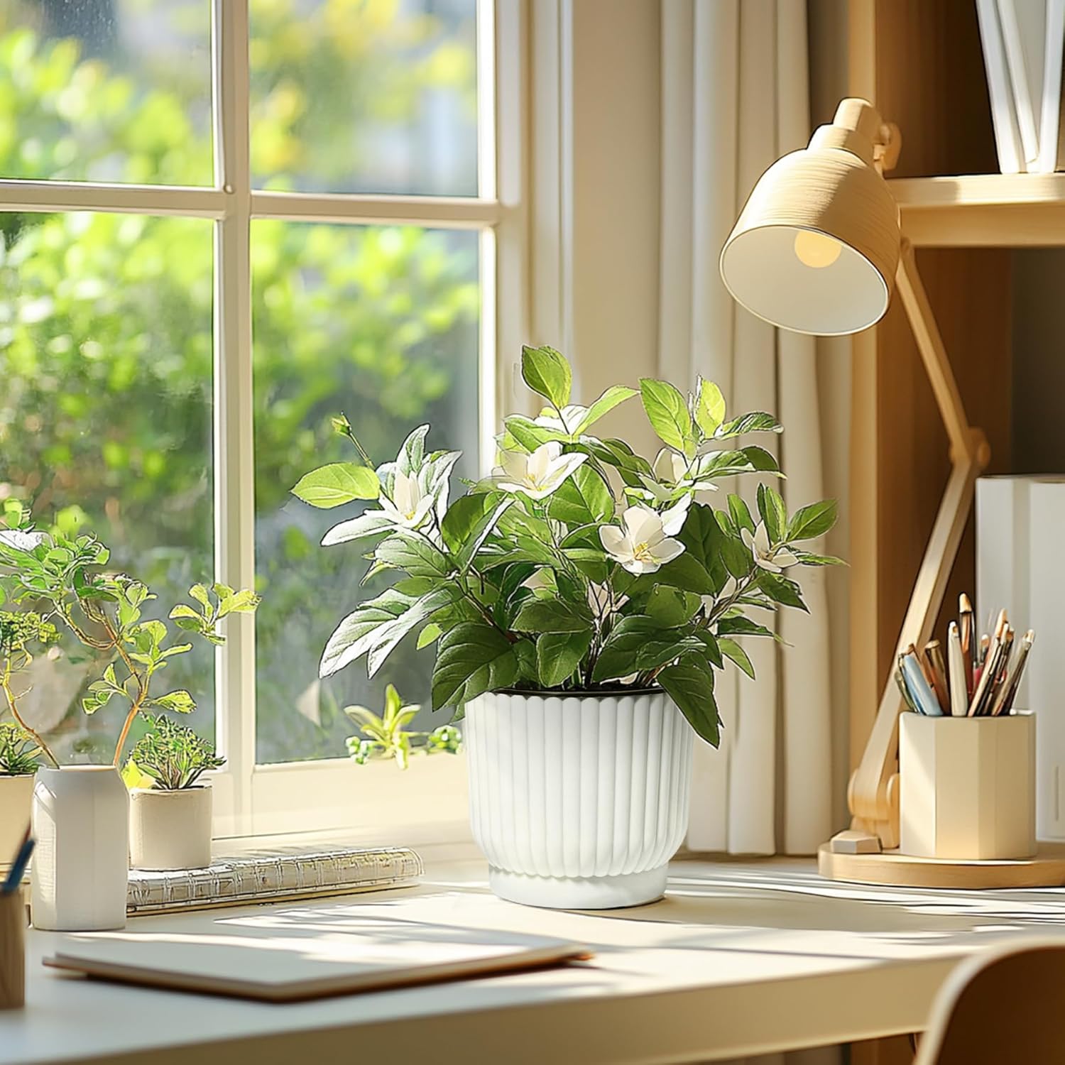 T4U 6 Inch Self Watering Pots for Indoor Plants, 6 Pack Plant Pots, Self Watering Planter for Indoor Plants, Durable Plastic Pots, Flower, Succulents (6 Pack, 6", White) - Image 8