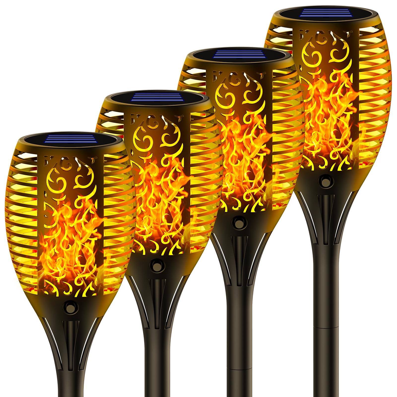Solarlampen für Außen Garten, 33LED Solarfackeln mit Flammeneffekt, IP65 Wasserdicht Solar Fackeln Gartenfackeln für Draußen 4 Stück für Hinterhöfe, Gärten, Rasen