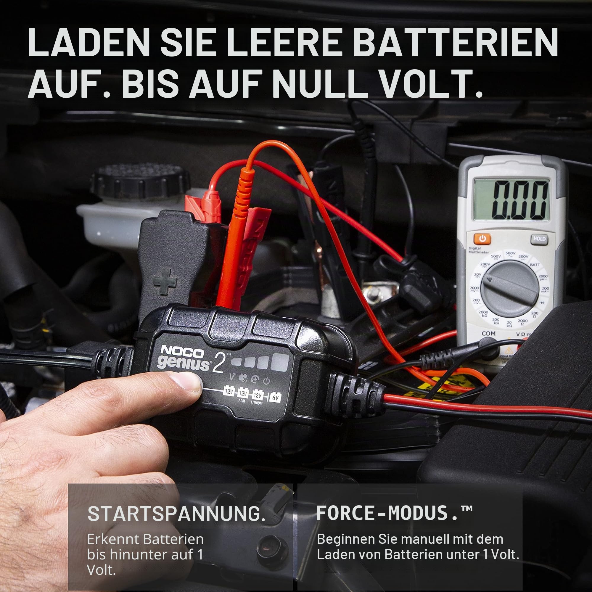 NOCO GENIUS2: 2A 6V/12V Smart Batterieladegerät - Automatischer Pfleger, Erhaltungsladegerät & Desulfator mit Überladeschutz & Temperaturkompensation - Für Blei-Säure- & Lithium-Batterien