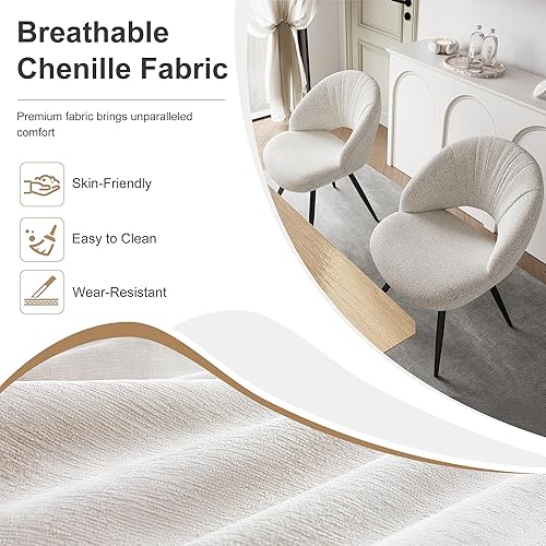 Miniatura 5 de BV - Juego de 2 sillas de comedor modernas con respaldo hueco y patas de metal, sillas laterales de felpilla tapizadas para cocina, comedor, sala de