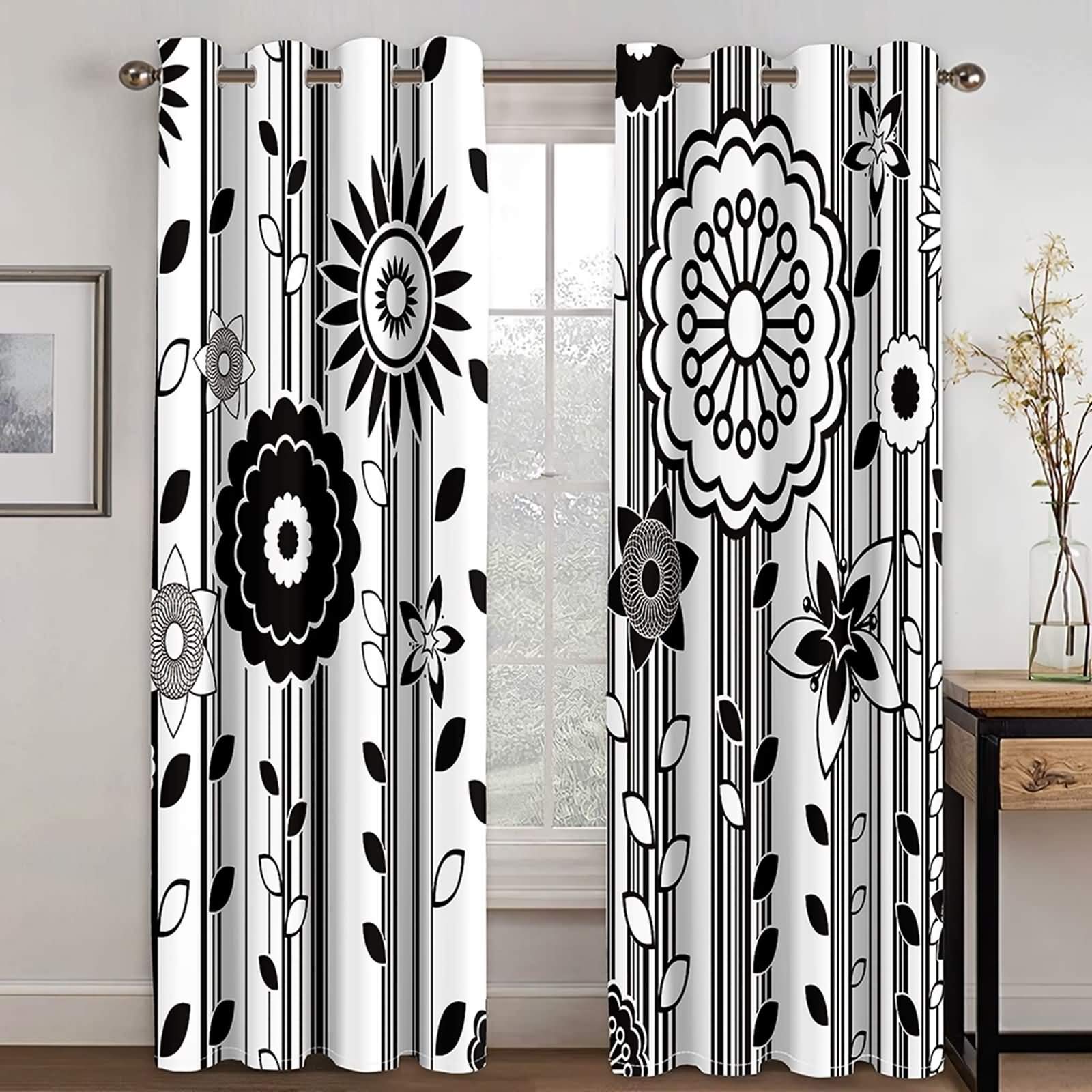 Rideaux occultants isolant thermique chic motif de fleur gris KnSam