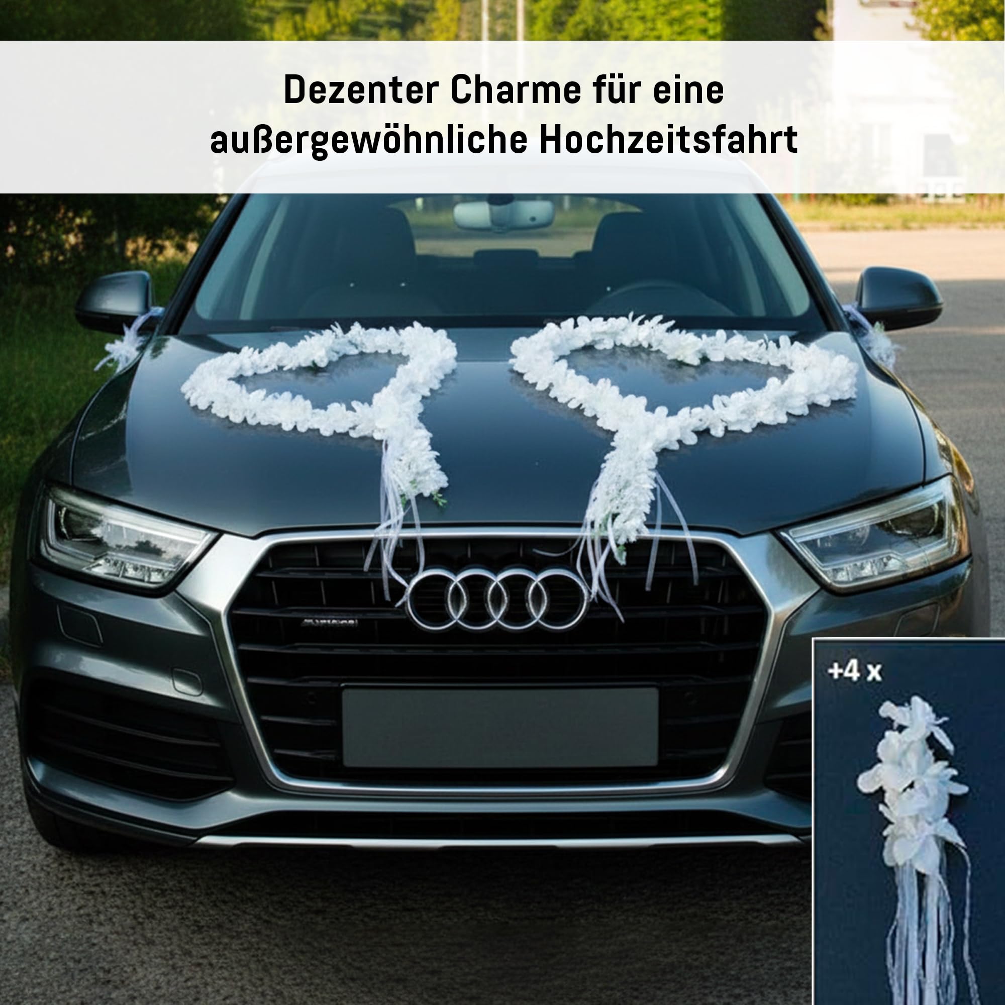 ORCHIDEEN Herzen Braut Paar Rose Deko Dekoration Hochzeit Car Auto Wedding ®Auto-schmuck Deko Girlande PKW (reinweiß)
