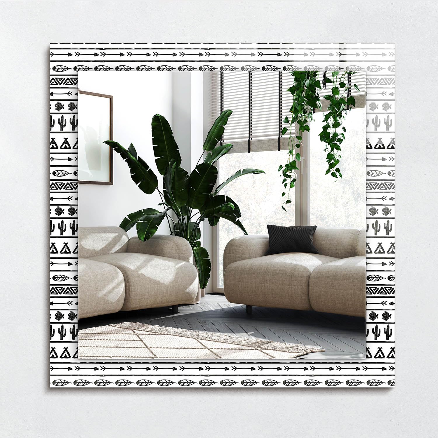 Miroir imprimé 60x60 cm sans cadre décoration murale salon et miroir carré moderne