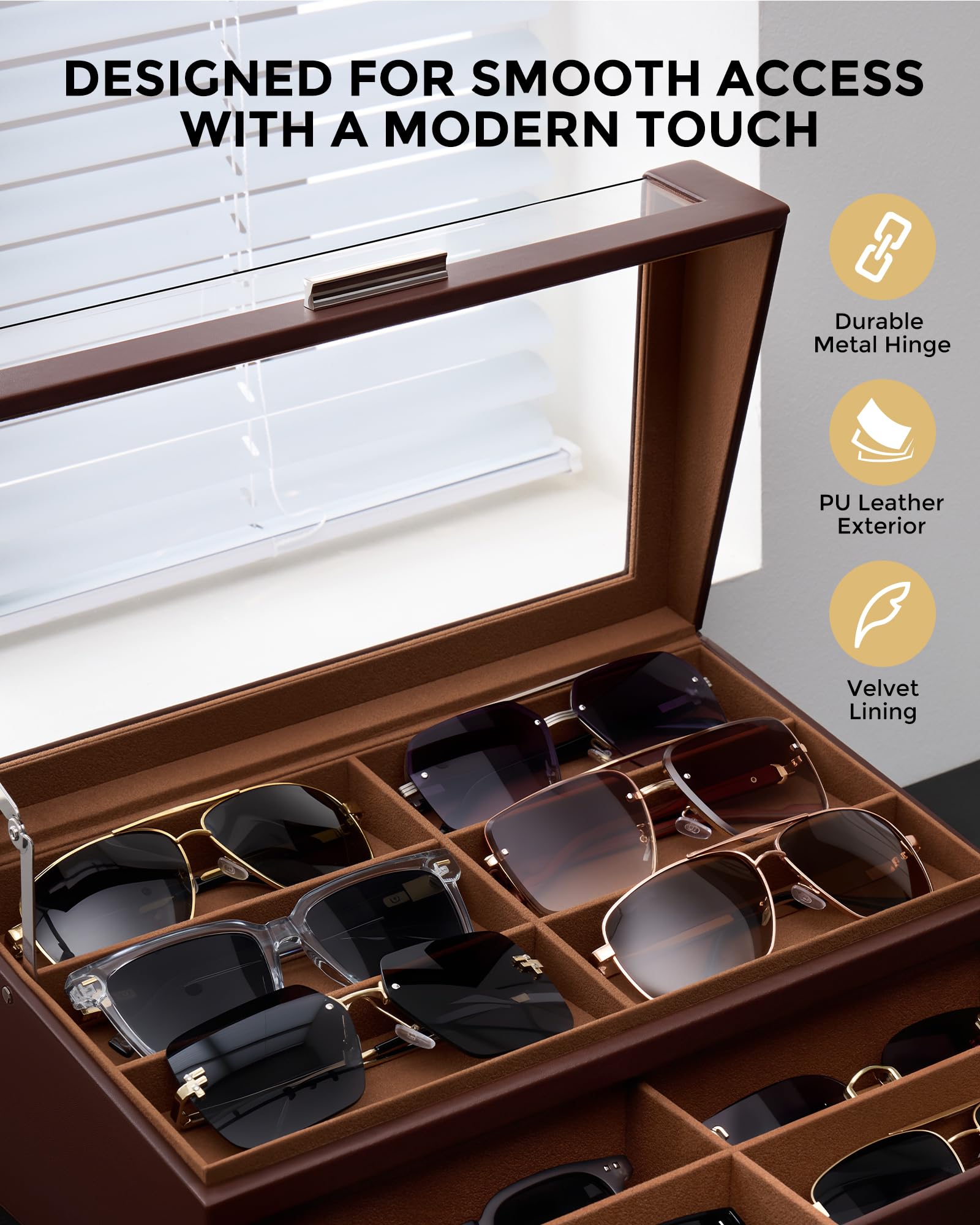 ProCase Caja para Gafas de Sol de con Ventana Transparente, Expositor de Gafas, Organizador con Cajón y Tapa Transparente para Múltiples Gafas