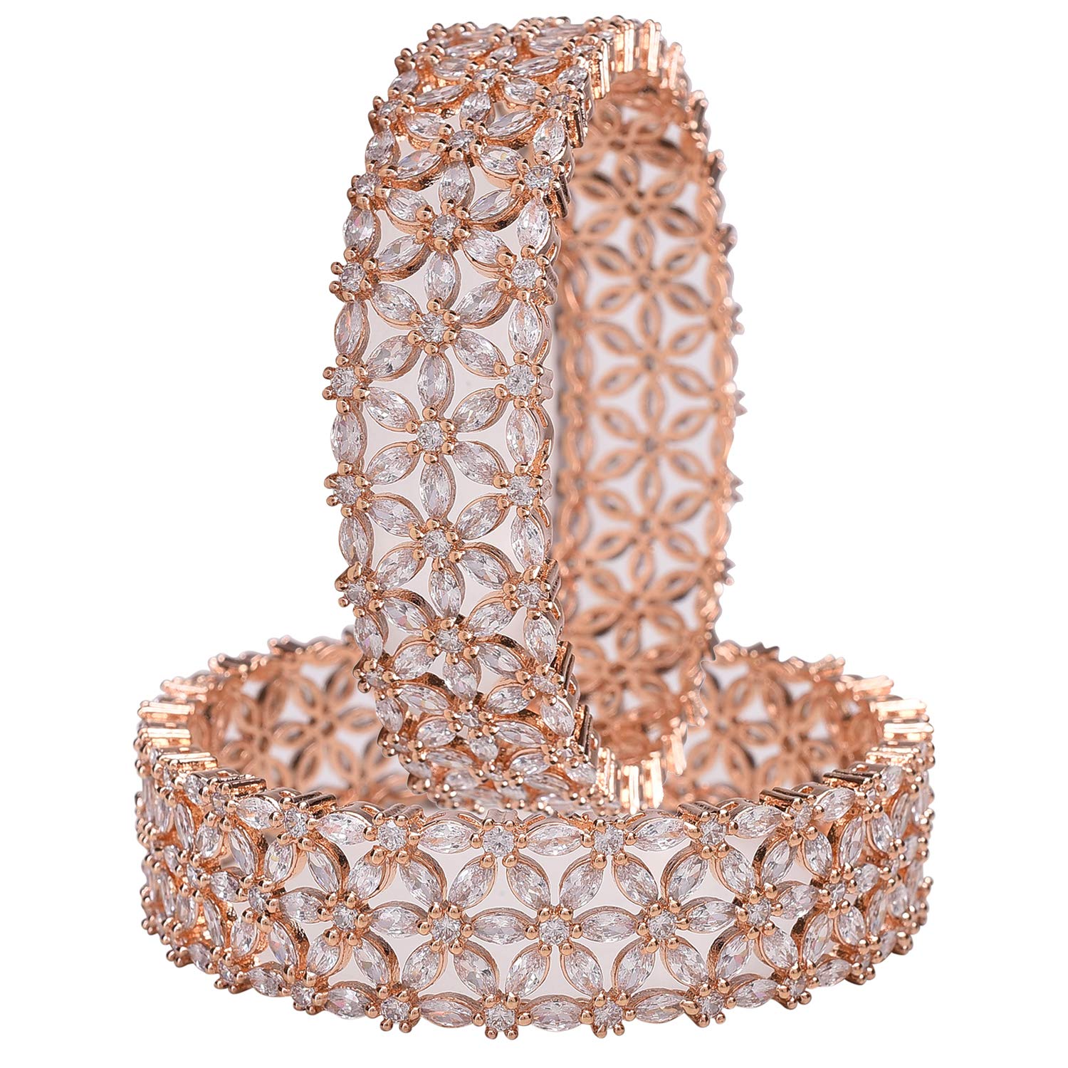Ratnavali jewels Beautiful CZ Studded Rose Gold Plated Traditional White Heavy Kada Bangles Set for Women RV2948RG-2.6 (B07V5JDSHJ) Amazon Price History, Amazon Price Tracker