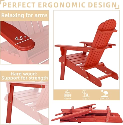 Miniatura 4 de Silla Adirondack plegable de madera para exteriores con respaldo y tabla de asiento premontados, muebles de acento para patio, jardín, porche,