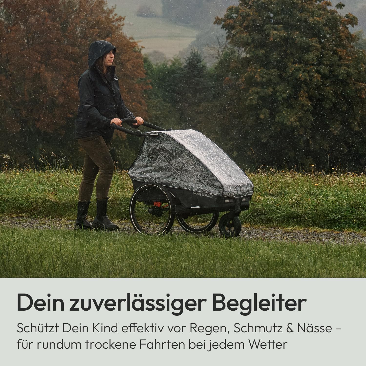 Qeridoo Regenschutz Kidgoo 2 / Kidgoo 2 Sport | Abdeckung Fahrradanhänger | Transparent speziell entwickelte Folie | Zubehör für Qeridoo | Regenschutz | Transparentes Regenverdeck