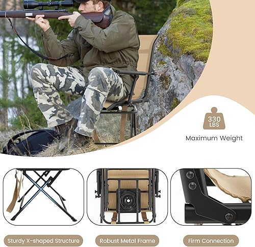 Miniatura 6 de Goplus Silla de caza, silla ciega plegable giratoria de 360 con correa de transporte, capacidad de 330 libras, taburete de caza de ciervos portátil,