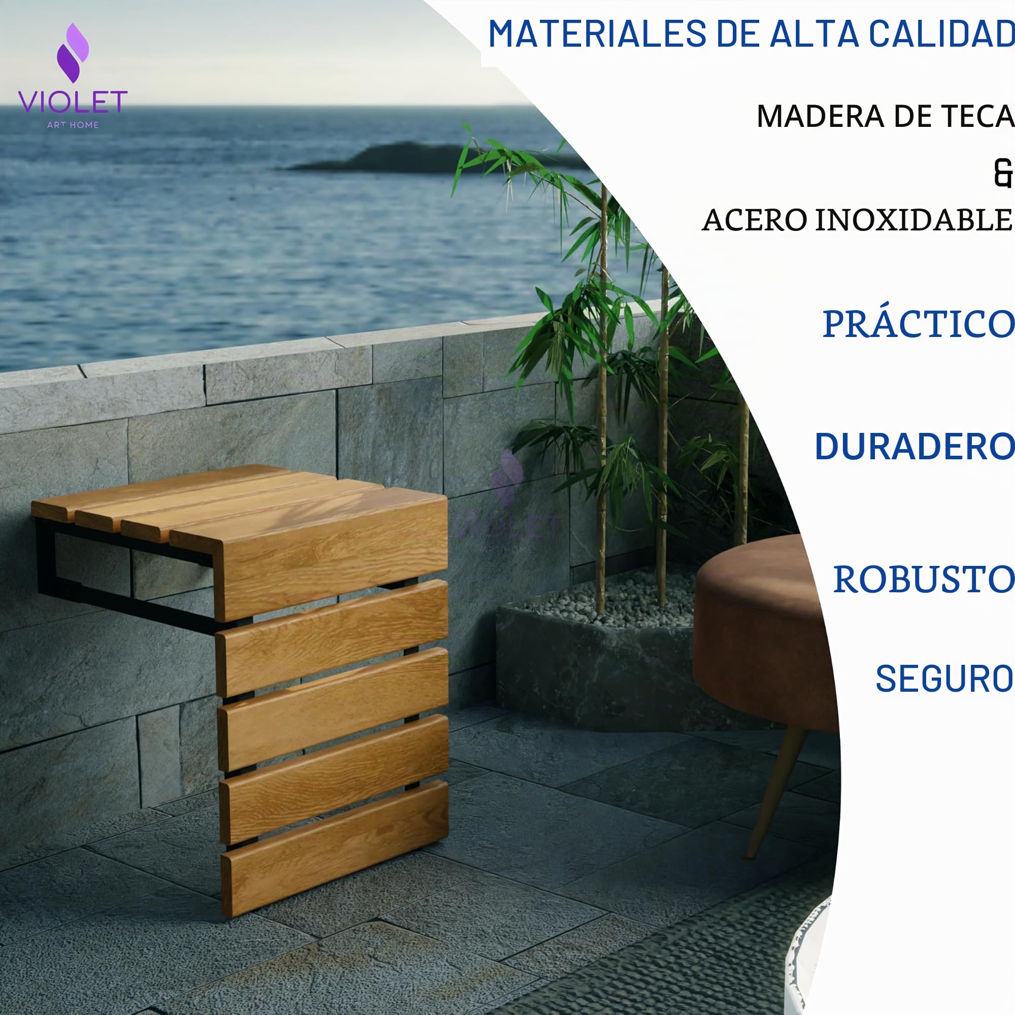 Asiento de ducha plegable de madera de teca, hecho a mano, para personas mayores, discapacitados, embarazadas discapacitadas, plegable, repelente al agua, banco para exterior (Natural)