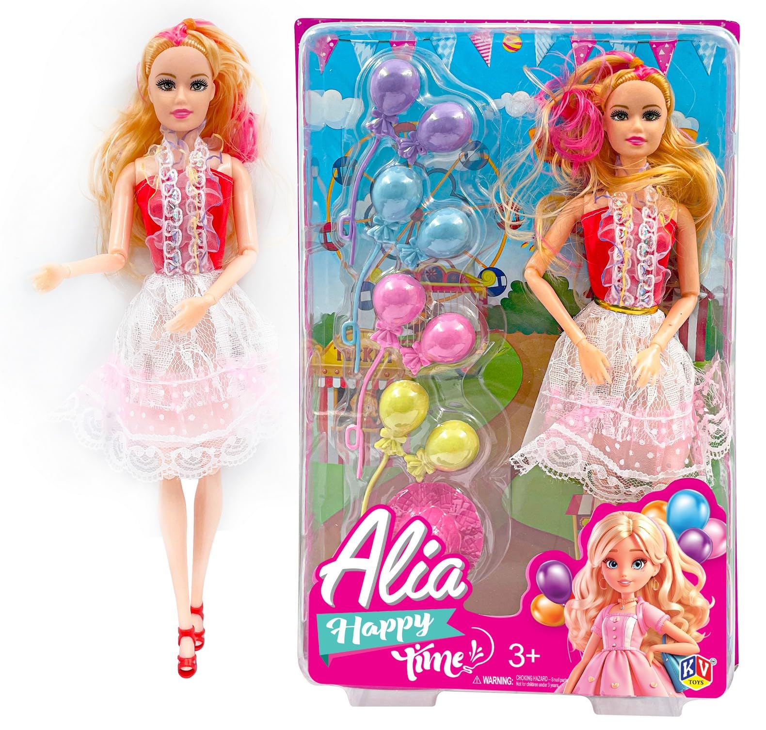 K. V. TOYS Alia Happy Time Alia Doll | Pretty 29 CM Alia Doll with Long Stylish Hair, Beautiful Outfit, Colorful Balloons | Perfect for Kids Pretend Play | Suitable for 3+ Years (B0D8J277PX) Amazon Price History, Amazon Price Tracker