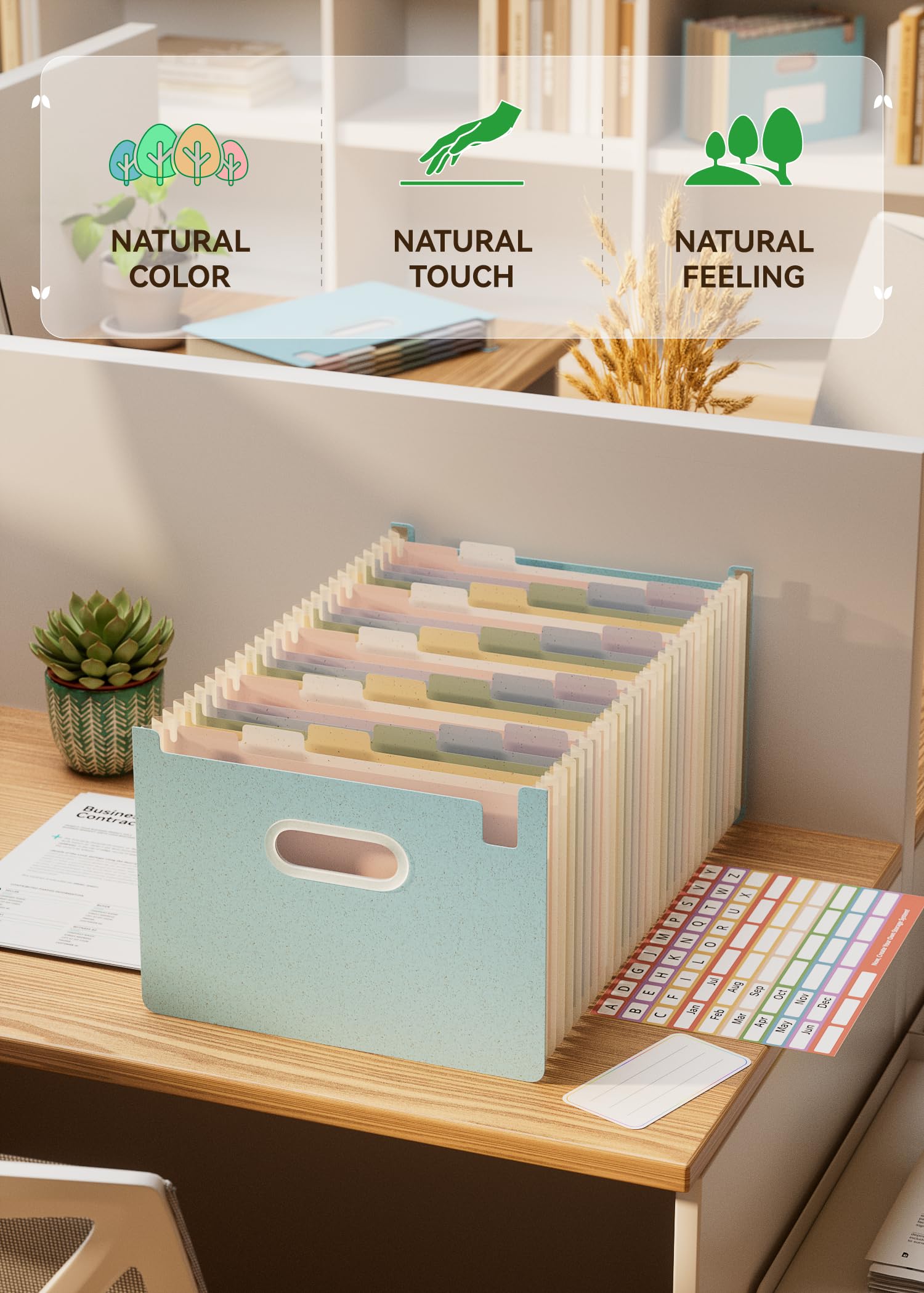 EcoStash Accordion File Organiser, 26 Pockets A4 Wheat Straw Expanding File Folders, Monthly Filling Document Organiser - Image 3