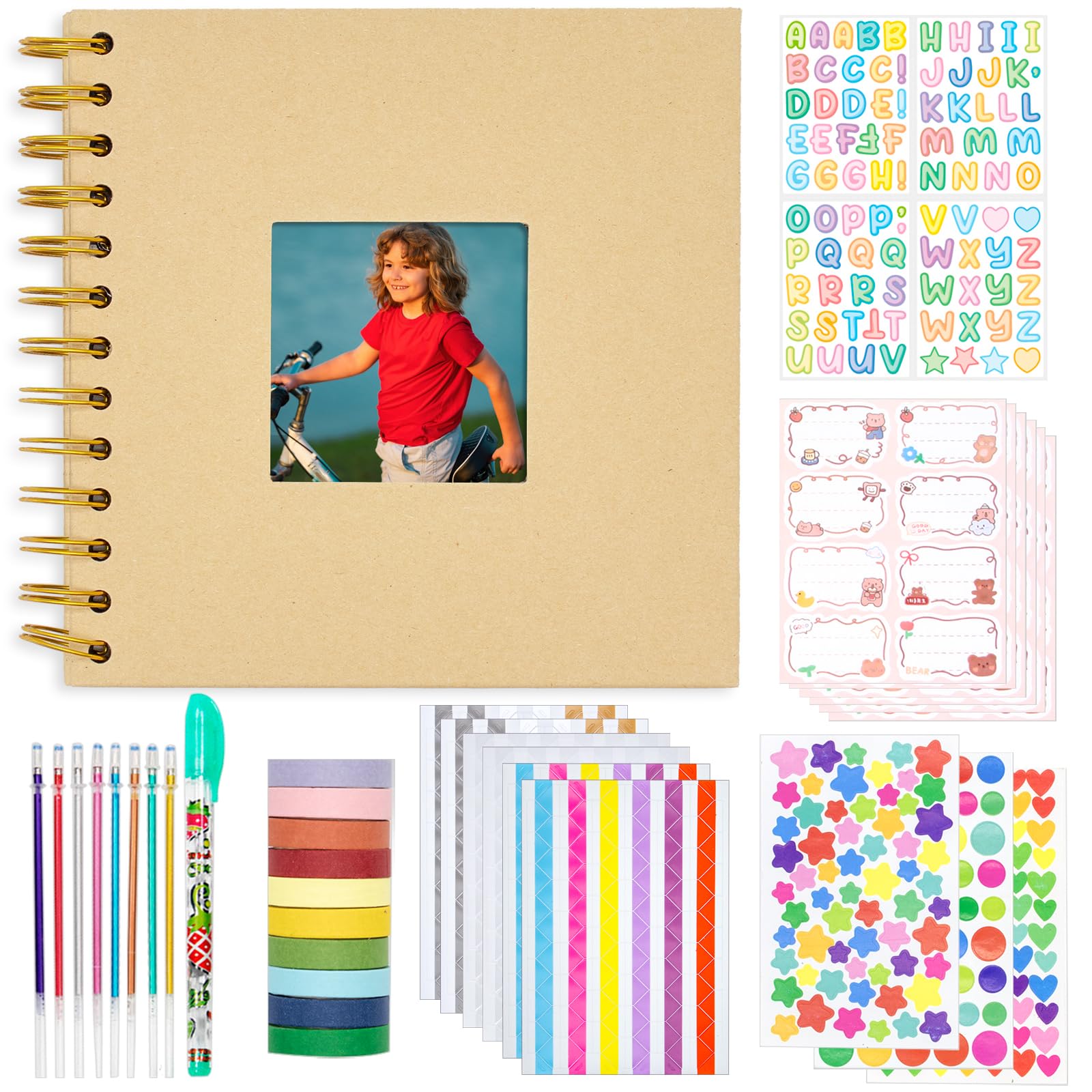 Kid Scrapbook Fotoalbum Hardcover DIY Fotoalbum für Kinder Sofortbildkamera Druckpapier mit DIY-Zubehör (Braun)