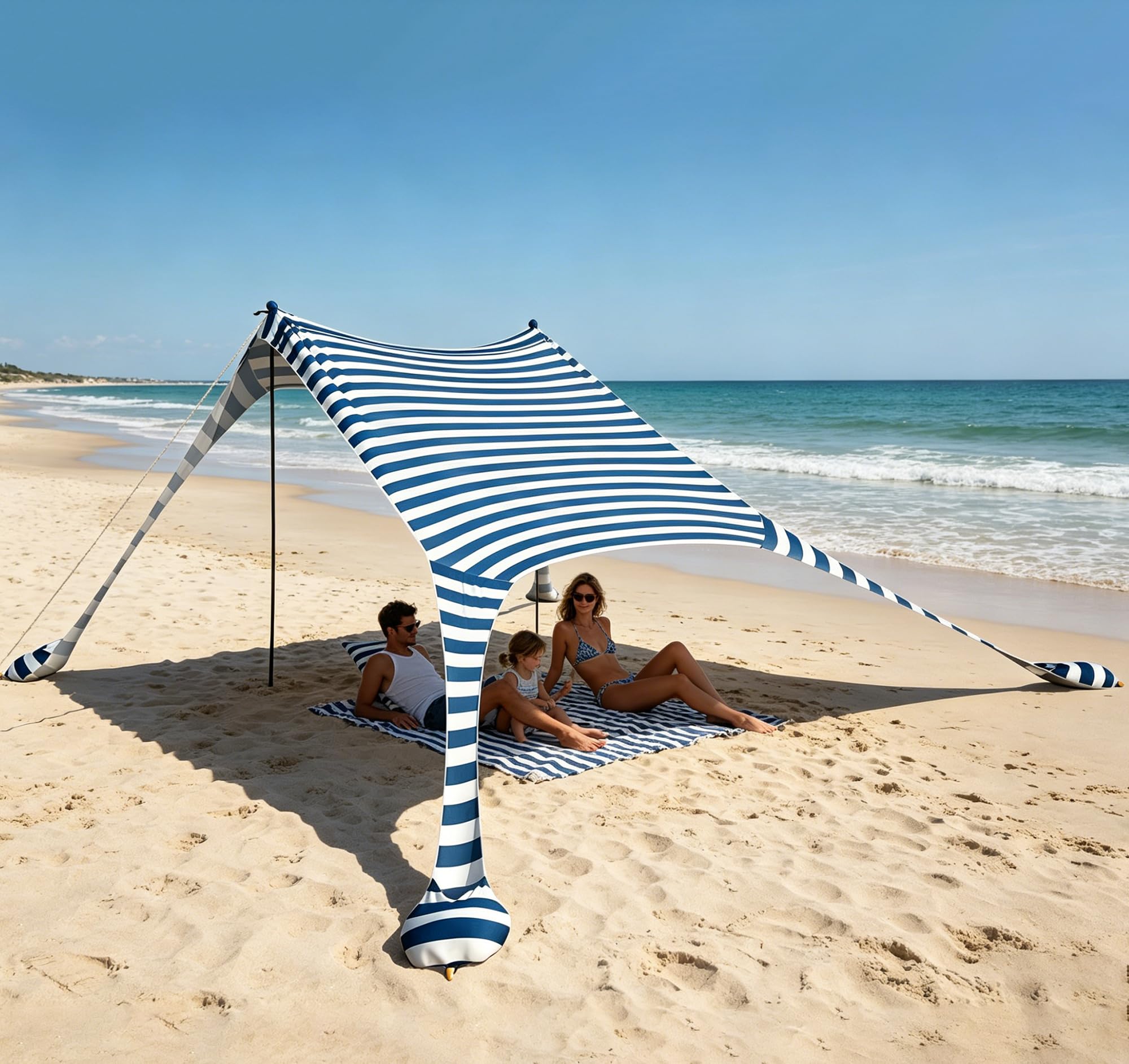 Tente de plage pop-up 2 x 2,1 m SPF 50, protection solaire, coupe-vent, avec barres de stabilité en fer, sacs de sable et sacs de sable, protection solaire, portable, pour plage, arrière-cour