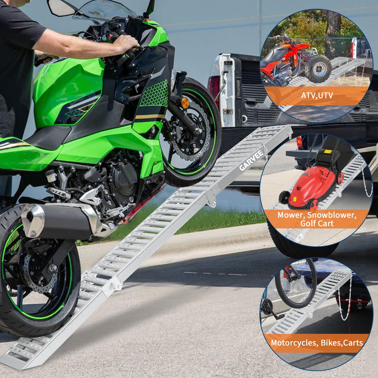 GarveeLife 2er Set klappbare Auffahrrampen, Länge 183 cm | Dreifach faltbar und rutschsicher, geeignet für Motorräder, Dirt Bikes, Rasenmäher sowie ATV