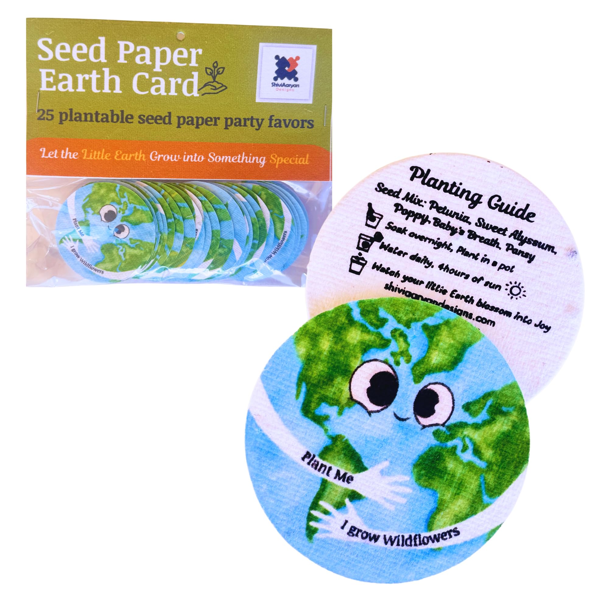 ShiviAaryan Designs 25 Plantable Seed Paper Earth Day Cards with Wildflower Seeds, Kids Craft Activity, Educational Garden Party Favor, school crafts