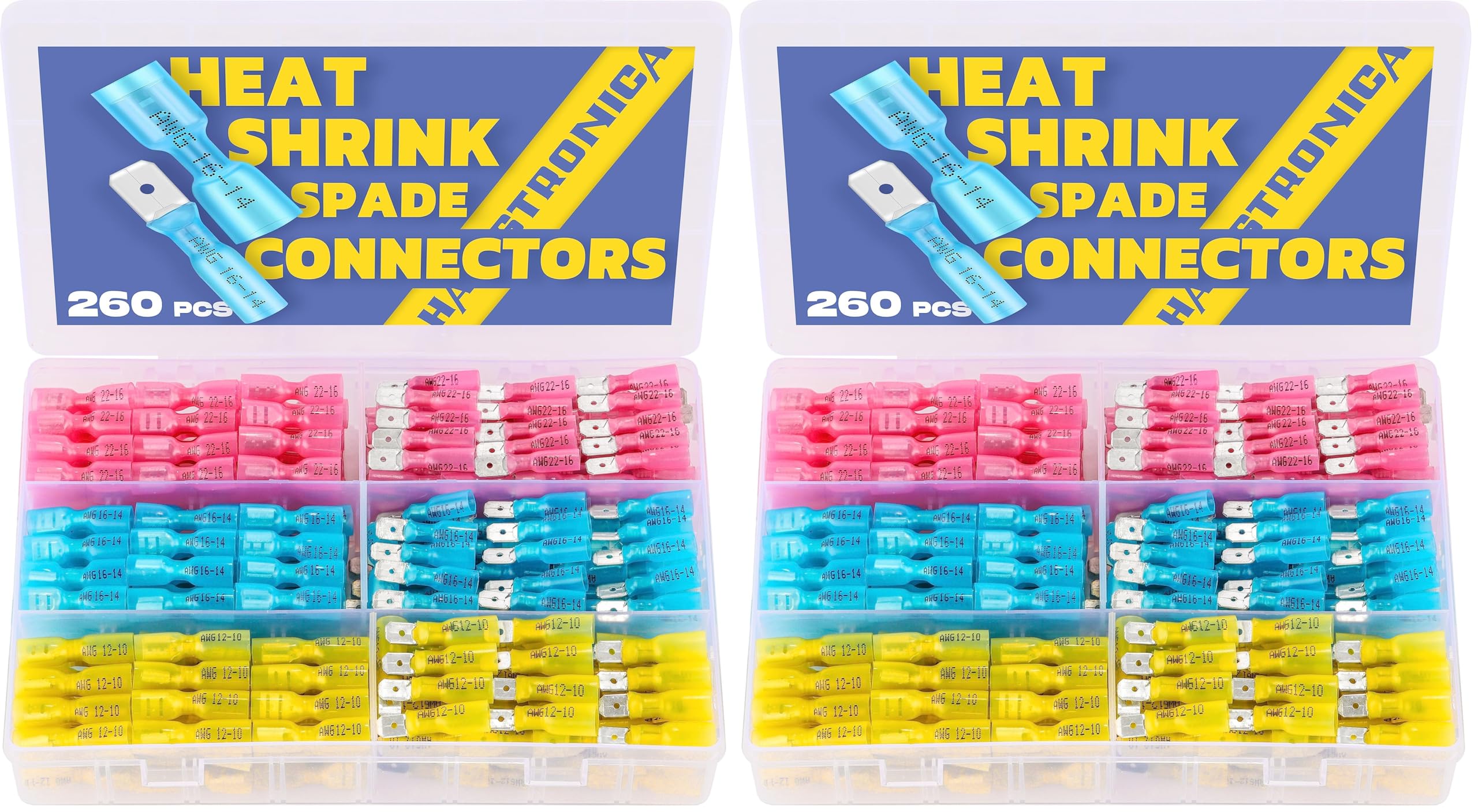 Heat Shrink Spade Connectors - 160 Pack -10 Heat Shrink Spade Connectors - 160 Pack -10