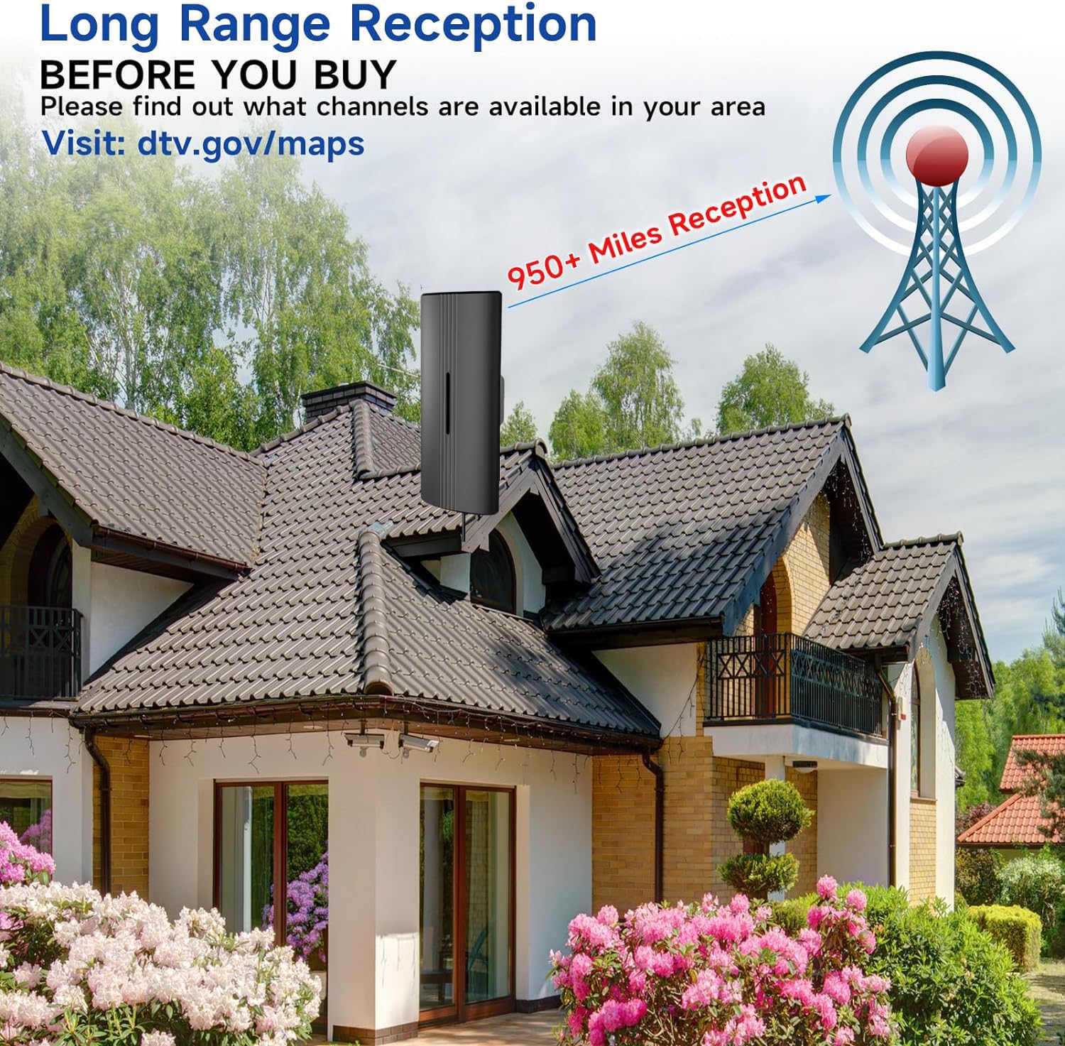 Antenna TV – Antenna TV digitale per interni con segnale forte, portata UK 466+ miglia, antenna Smart TV, supporto esterno radio VHF/UHF/DAB/4K/1080P (C)