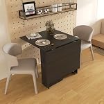 HOMCOM Folding Dining Table, 55" Drop Leaf Table for Small Spaces, Foldable Table with Storage Shelves for Kitchen, Dining Room, Black