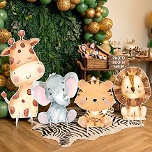 4Pcs Large Jungle Safari Animal Party Decorations, 23.6 Plastic Cartoon Jungle Animal Cardboard Cutout StandUp Wild One Safari Party Centerpieces Photo Booth Backdrop for Baby Shower Birthday