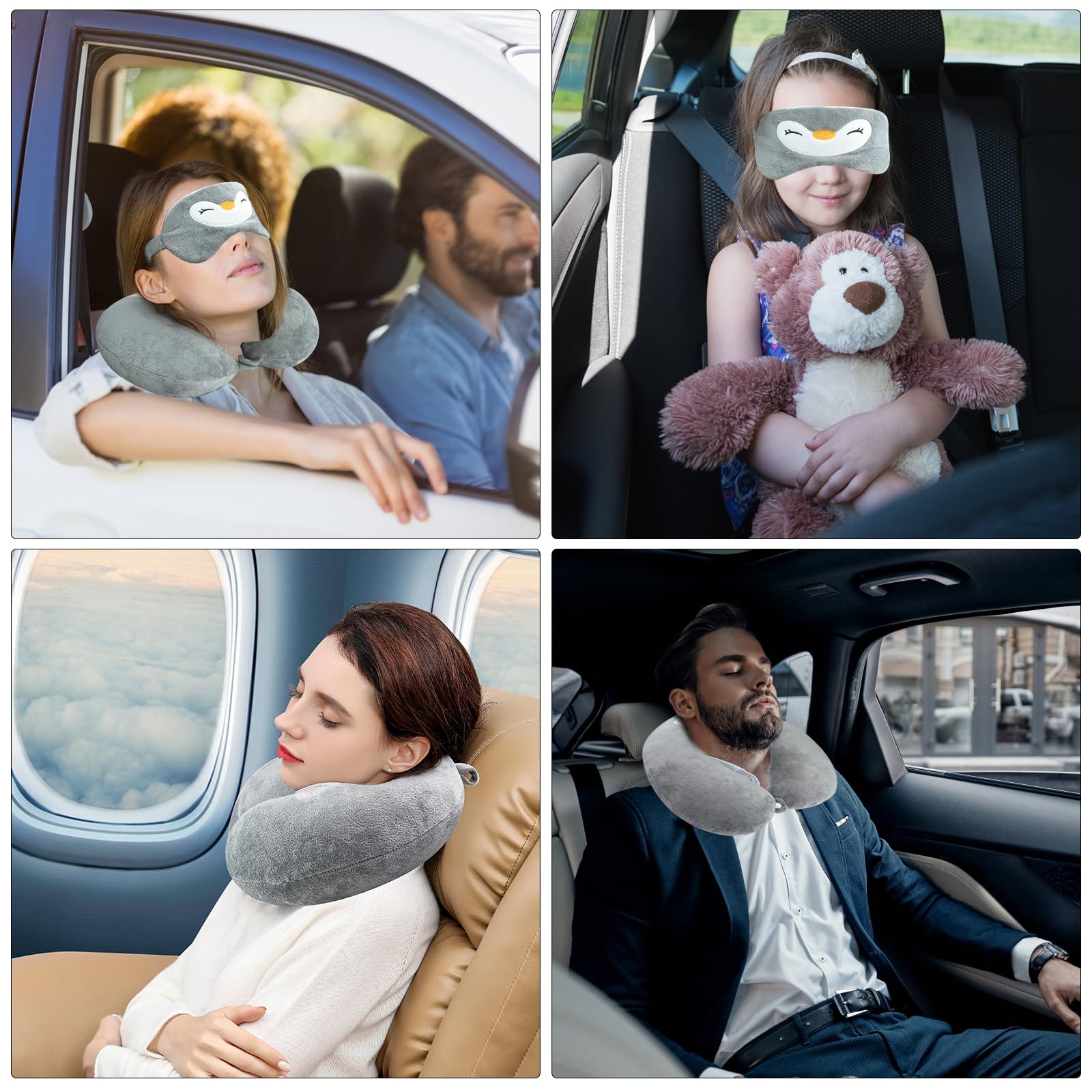 Cuscino Da Viaggio Per Bambini A Forma Di U – Memory Foam 360° – Con Maschera Per Occhi E Tappi Per Le Orecchie – Morbido Velluto – Colore Arancione