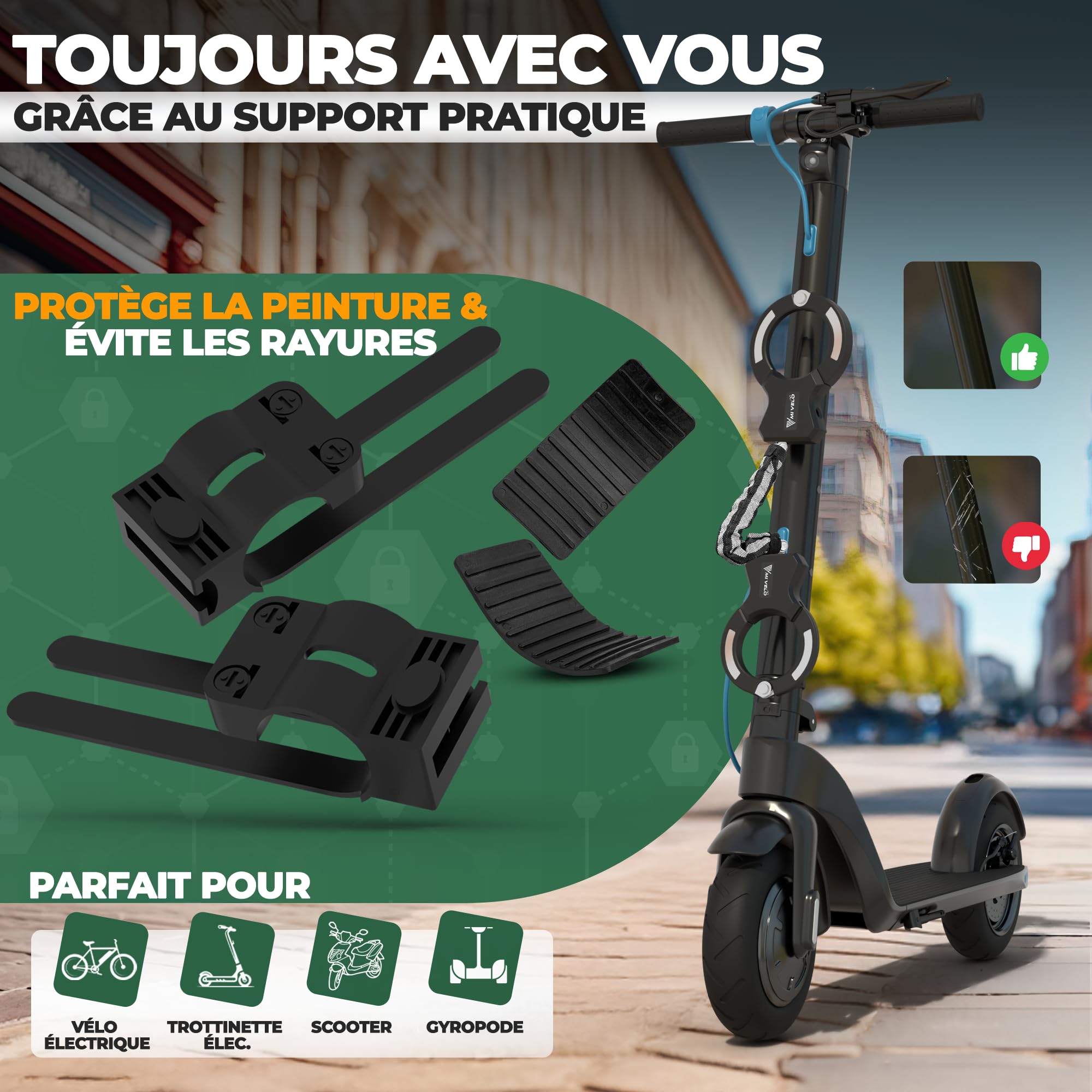 MIVELO Antivol de scooter électrique extra sûr - Cadenas à chaîne I Menottes pour scooter électrique I Haute sécurité - Avec support I Serrure E-Roller