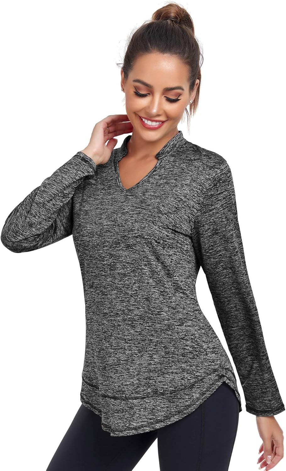 Absttith Women's Long Sleeve Workout Shirts Running Yoga Tops Athletic V Neck Sport Tee Side Split - Image 3