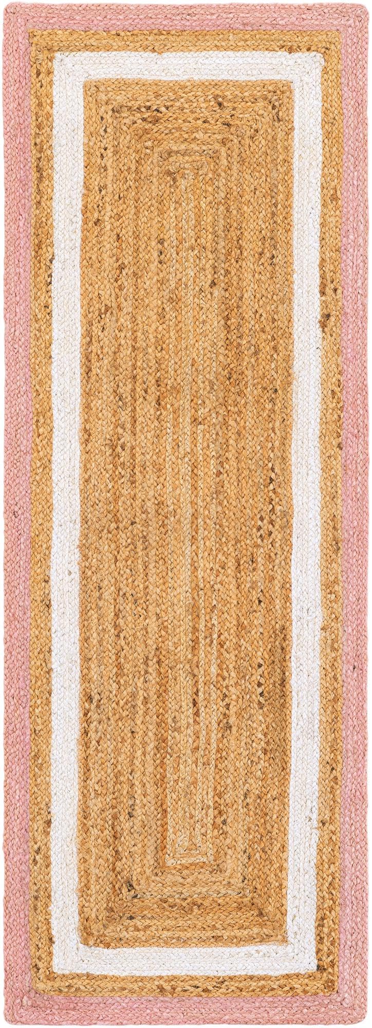 (1 unidad) Alfombra de camino de mesa de yute beige rosa y blanco, 13 x 84 pulgadas, decoración india tejida a mano, mesa de comedor, cocina, mesa de café, decoración bohemia de granja