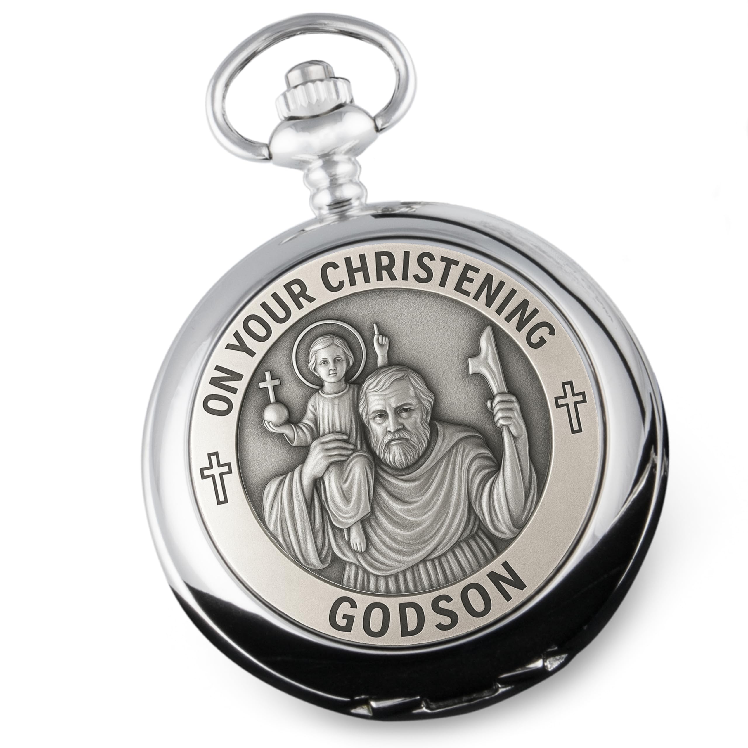 De Walden Godson Christening Gift Engraved St Christopher Pocket Watch