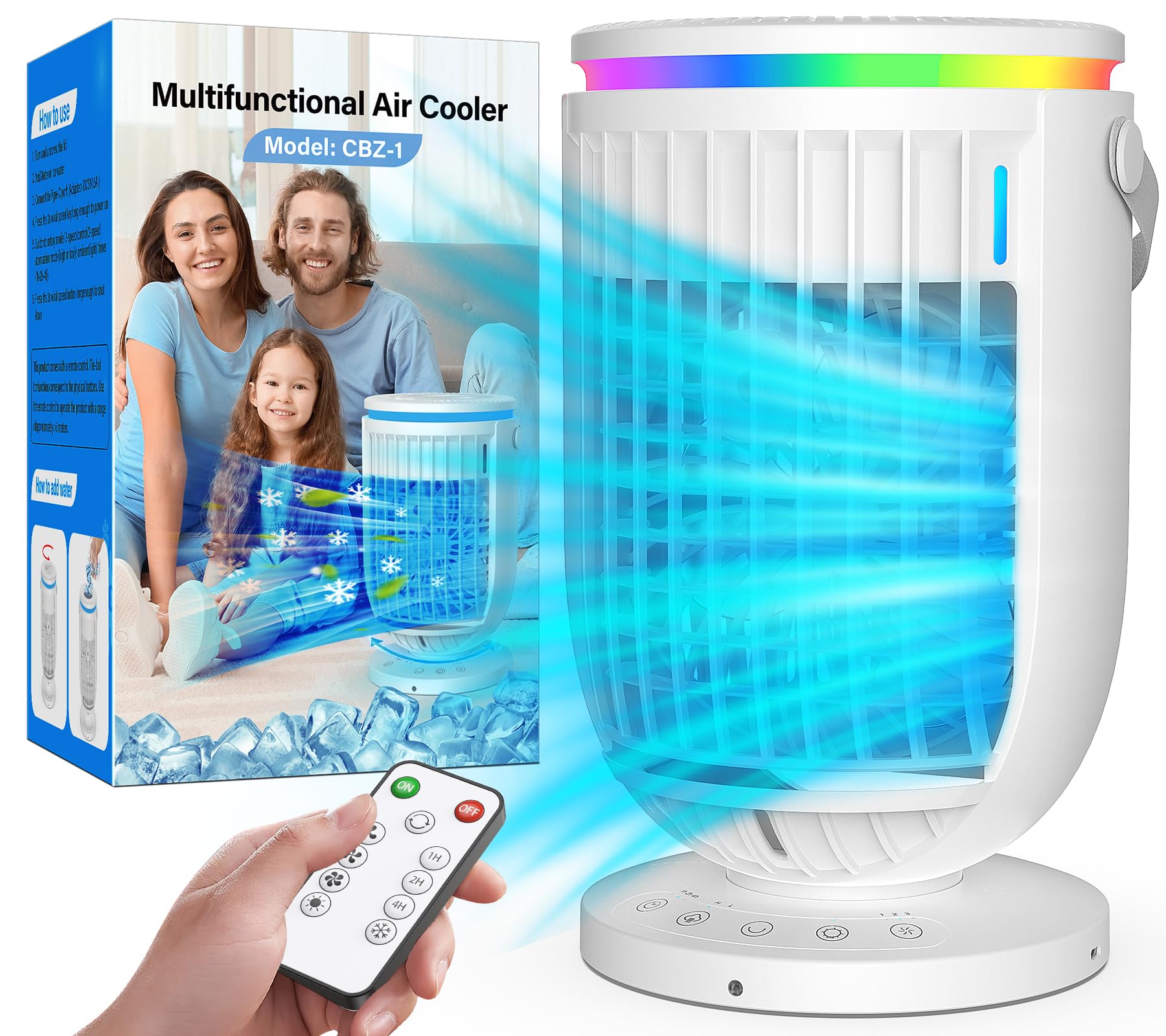 Portable Air Conditioners Fan,JYew AI 120° Oscillating Evaporative Mini Room Air Conditioners,Portable AC Unit Air Cooler with 4 in 1 Humidifier Fan Conditioner, AC Portable for Room (White)