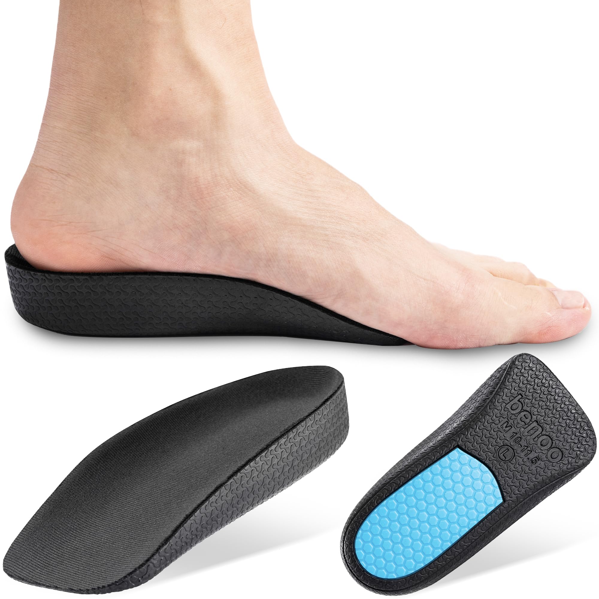 Heel Lift (1 Inch) Height Increase Insoles for Men & Women, Half Shoe Lift Insert, Comfortable Instant Height Boost (Mens 8-9.5 or Womens 9.5-11)