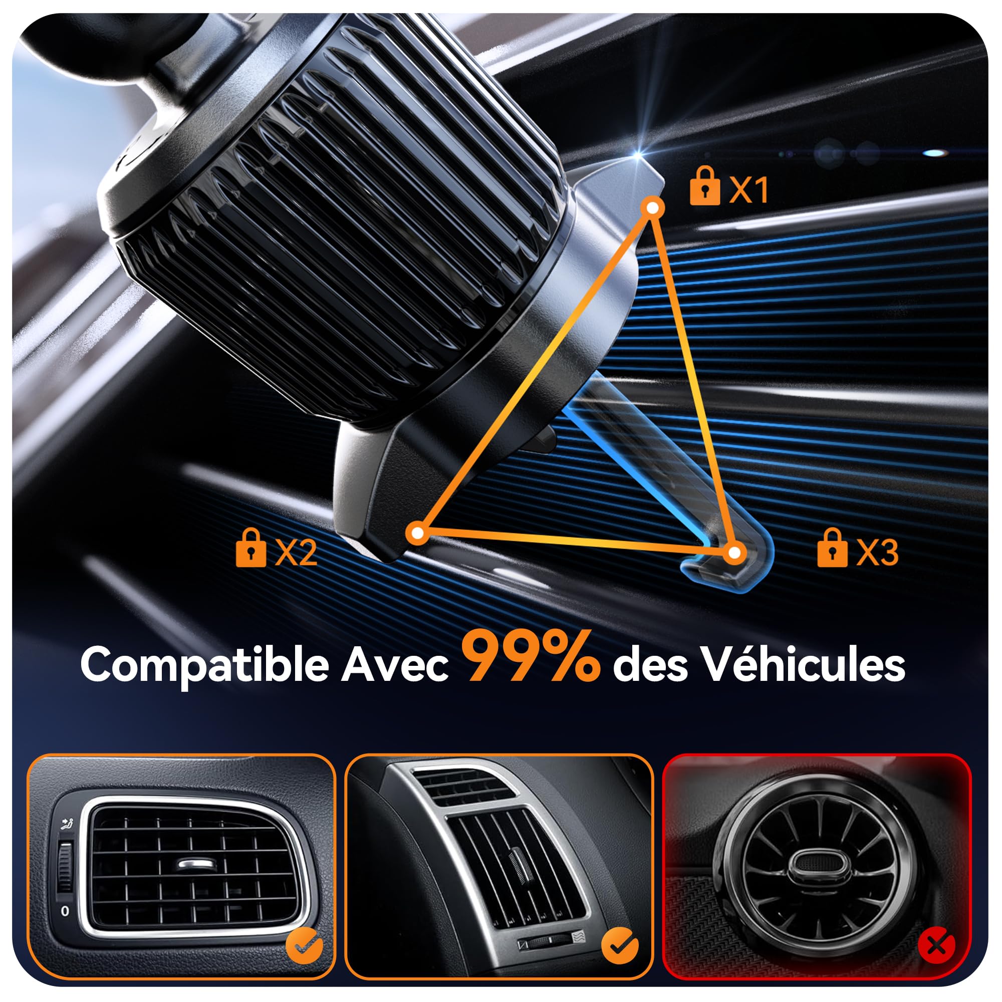 Auckly 15W Qi Chargeur Induction Voiture,Chargeur sans Fil Voiture Rapide Automatic Clamping Porte Clip De Sortie d'air Support Téléphone Voiture pour iPhone Samsung Huawei LG Tous Les Appareils Qi
