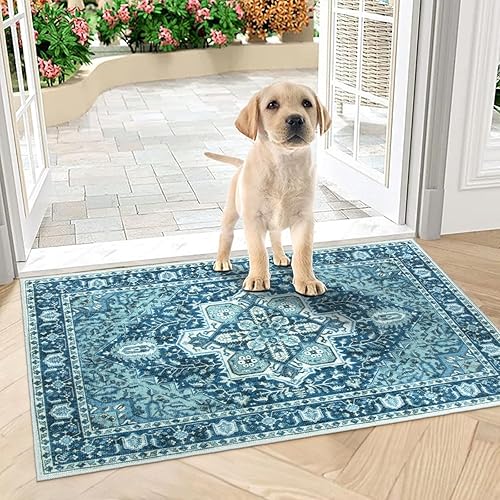 Miniatura 101 de Collive Tapete lavable para interiores, tapete retro antideslizante de 20 x 32 pulgadas, alfombra de entrada de absorción rápida, tapete de entrada