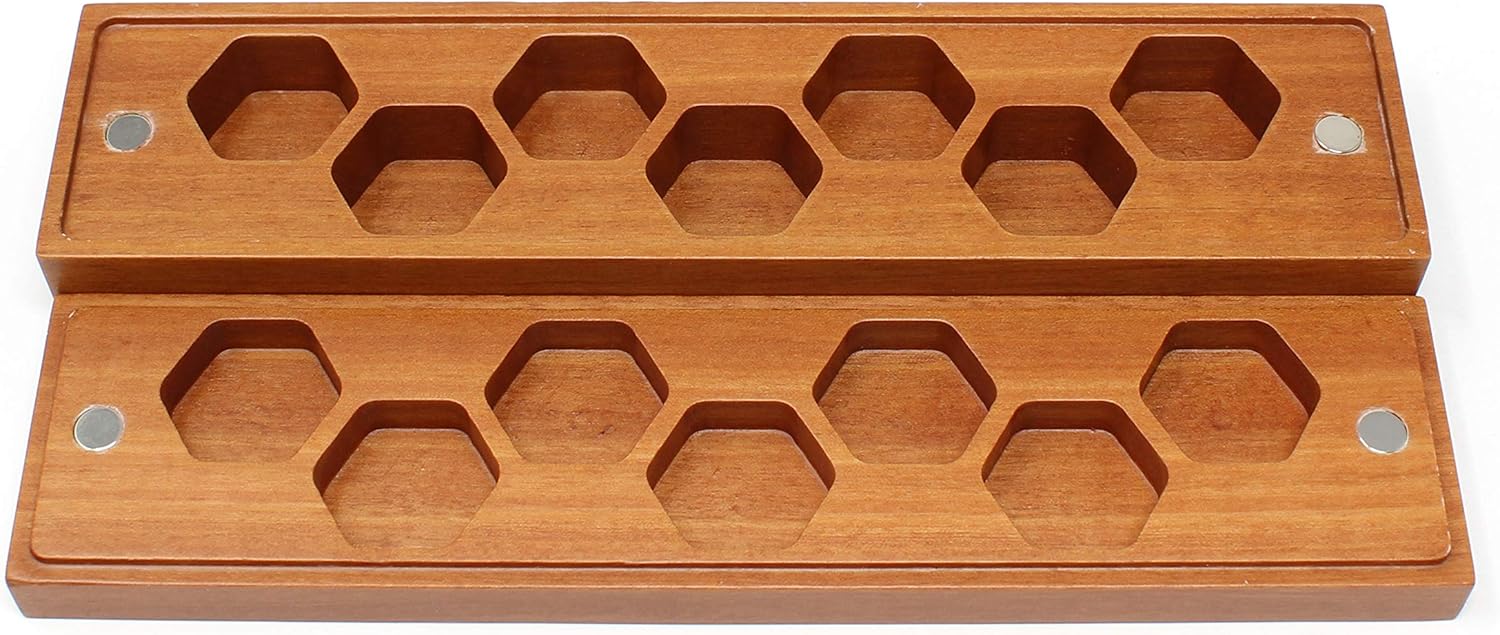 Wood Dice Storage Case with Magnetic Lid - Box Holds 7 Piece Die Set - Red Sandlewood