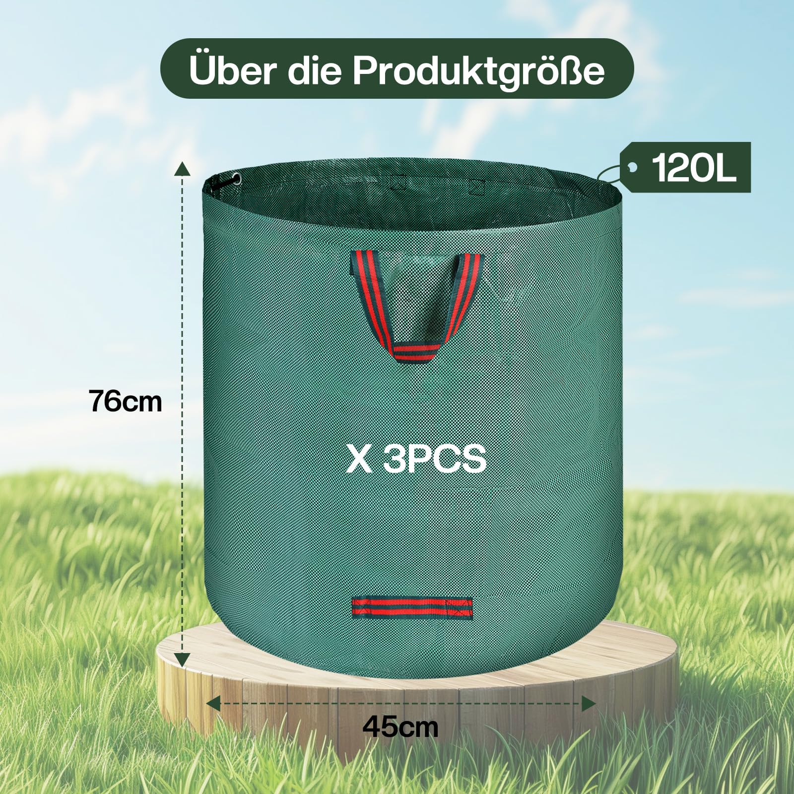 Invero 3 Sacchi Per Rifiuti Da Giardino Riutilizzabili 120L - Resistenti, Impermeabili, Per Foglie E Sfalci (70x45 Cm) - 5