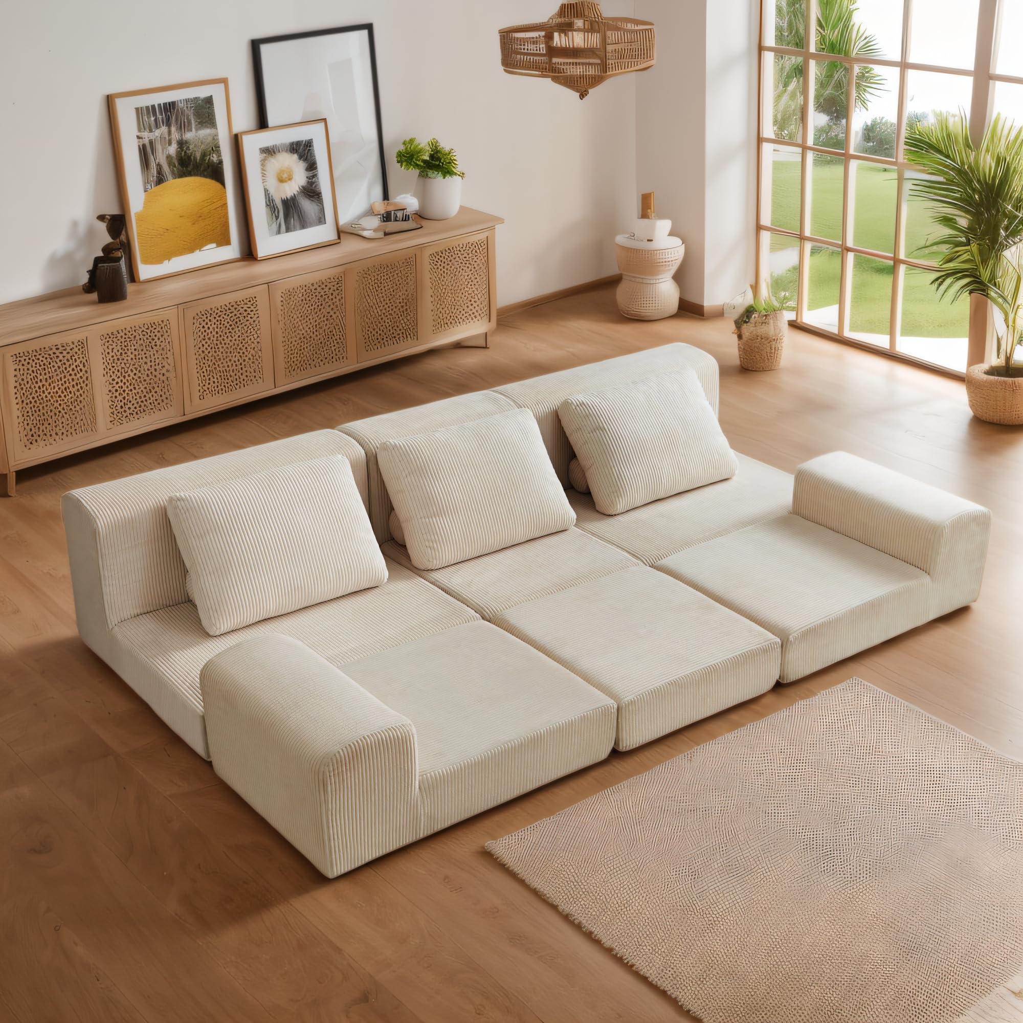 108" Modular Couch Cloud Sofa, 6-in-1 Convertible L Shaped Couch Sectional Sofa Loveseat, Corduroy Modern Couches for Living Room Bedroom Apartment, No Assembly Required, Beige 108" Beige