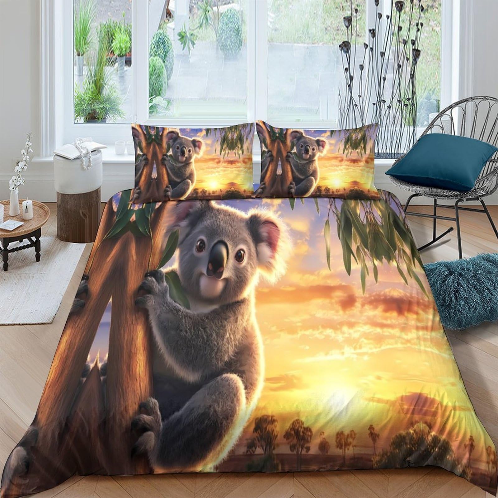 Ctjqhvkz Style-1 3D Printed Sunset Koala Fitted Sheet Microfiber Soft Non Slip Mattress Cover For Bedroom Guest Room Decor Single（135X200cm）