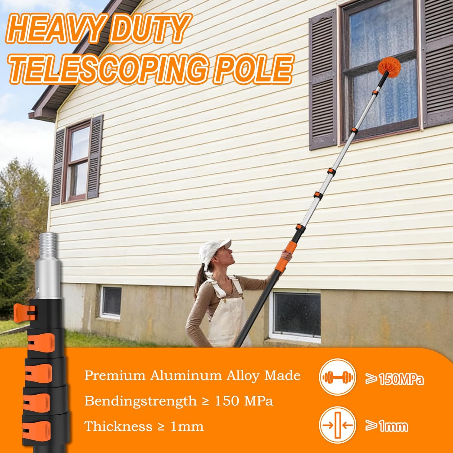 SISUPASSIE Telescoping Extension Pole, Reach to 30FT Telescoping Pole Multi-Purpose 5-24FT Lightweight, Sturdy with Universal Twist-on Metal Tip Extendable for Dusting Painting Window Cleaning