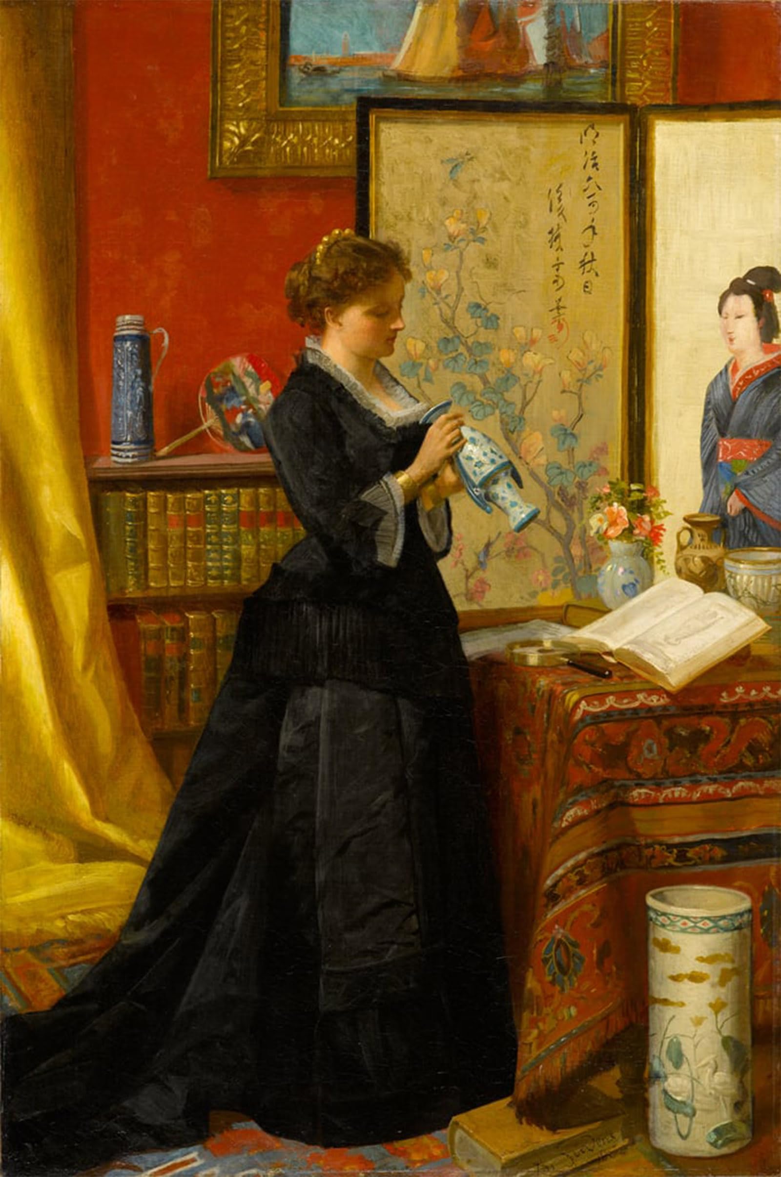 Posteriik No Frame Vintage Print Pop Art Landscape Artwork The Porcelain Collector By Alfred Emile Stevens Art Prints For Office Home Decor 60X90cm
