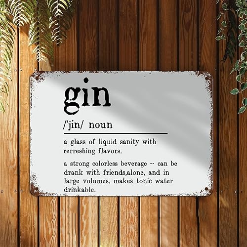 Miniatura 2 de Letrero de metal divertido de ginebra con definición de ginebra para amantes del vino, letreros de metal rústicos para decoración de pared, letreros