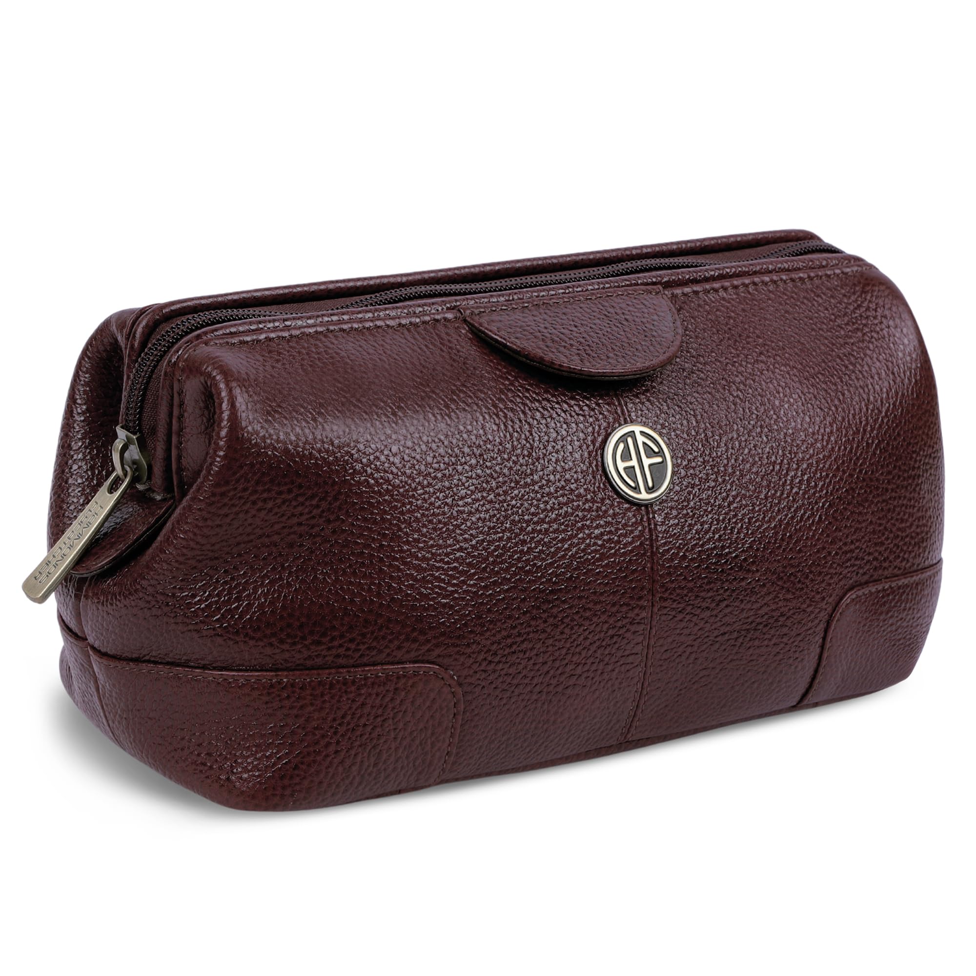Hammonds Flycatcher Genuine Leather Toiletry Bag for Men Premium Travel Dopp Kit Organizer Water Resistant Shaving Grooming Kit Pouch Multi Compartment Cosmetic Bag Brown