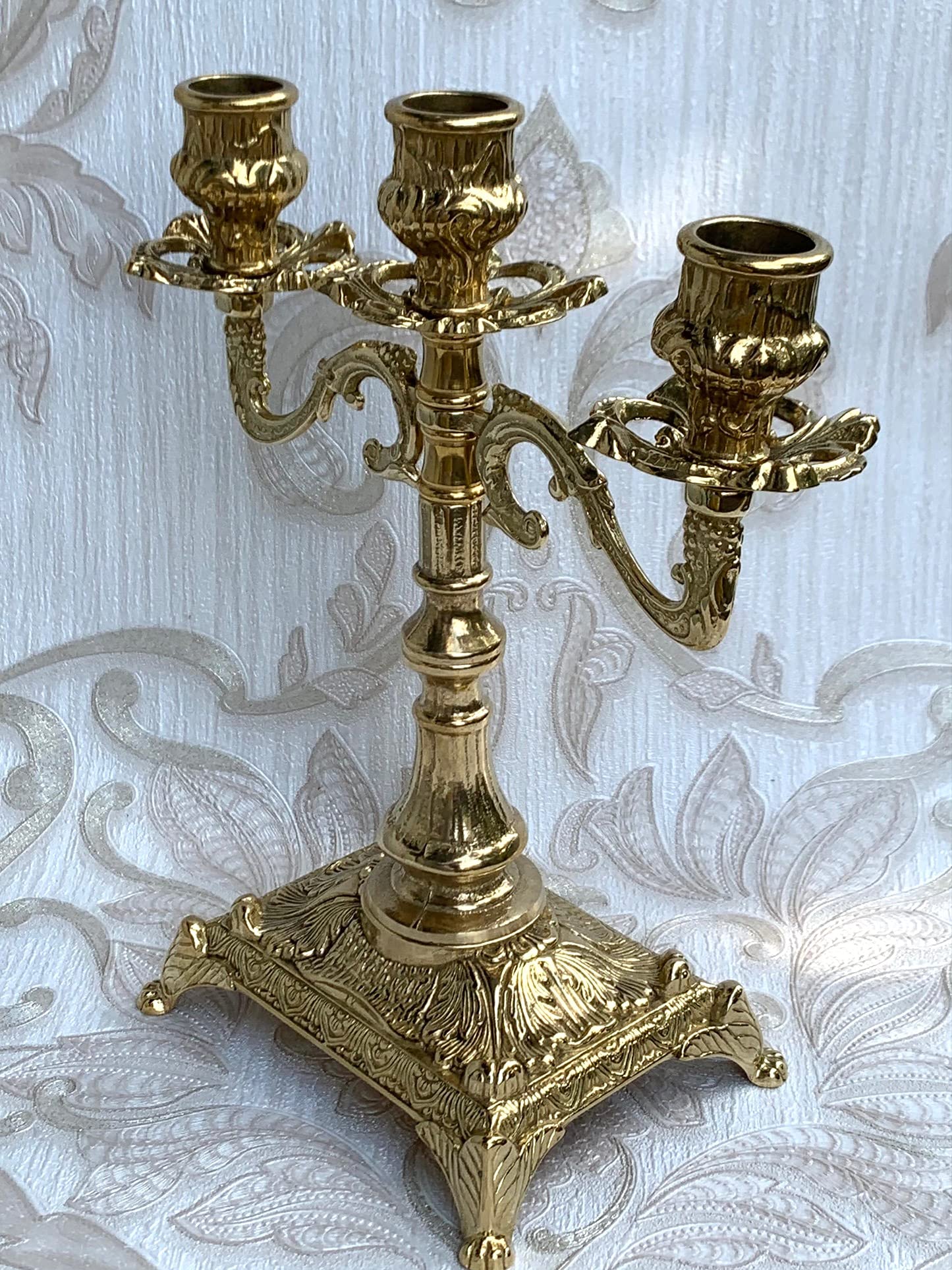 3 Flammiger Kerzenleuchter Messing Gold 23 cm Kerzenständer Antik Stil Kerzenhalter Barock jugendstill Tischleuchter Mehrarmig Tischdeko 80410