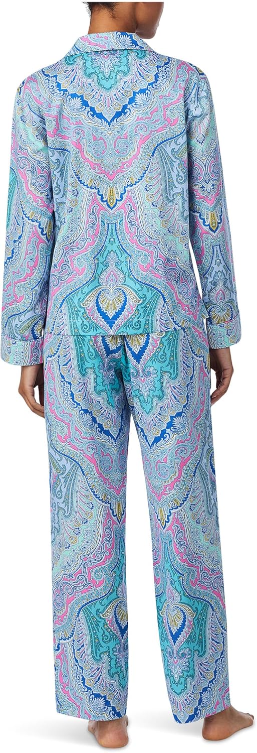 Lauren Ralph Lauren womens Long Sleeve Notch Collar Sateen Pj Set - Image 2
