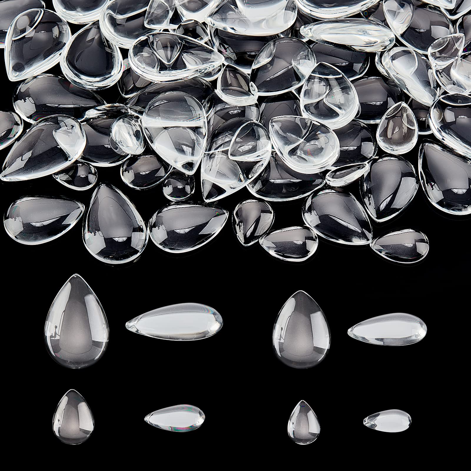 Cabochons en verre transparent larme dos plat 14/18/25/30 mm pour création de colliers
