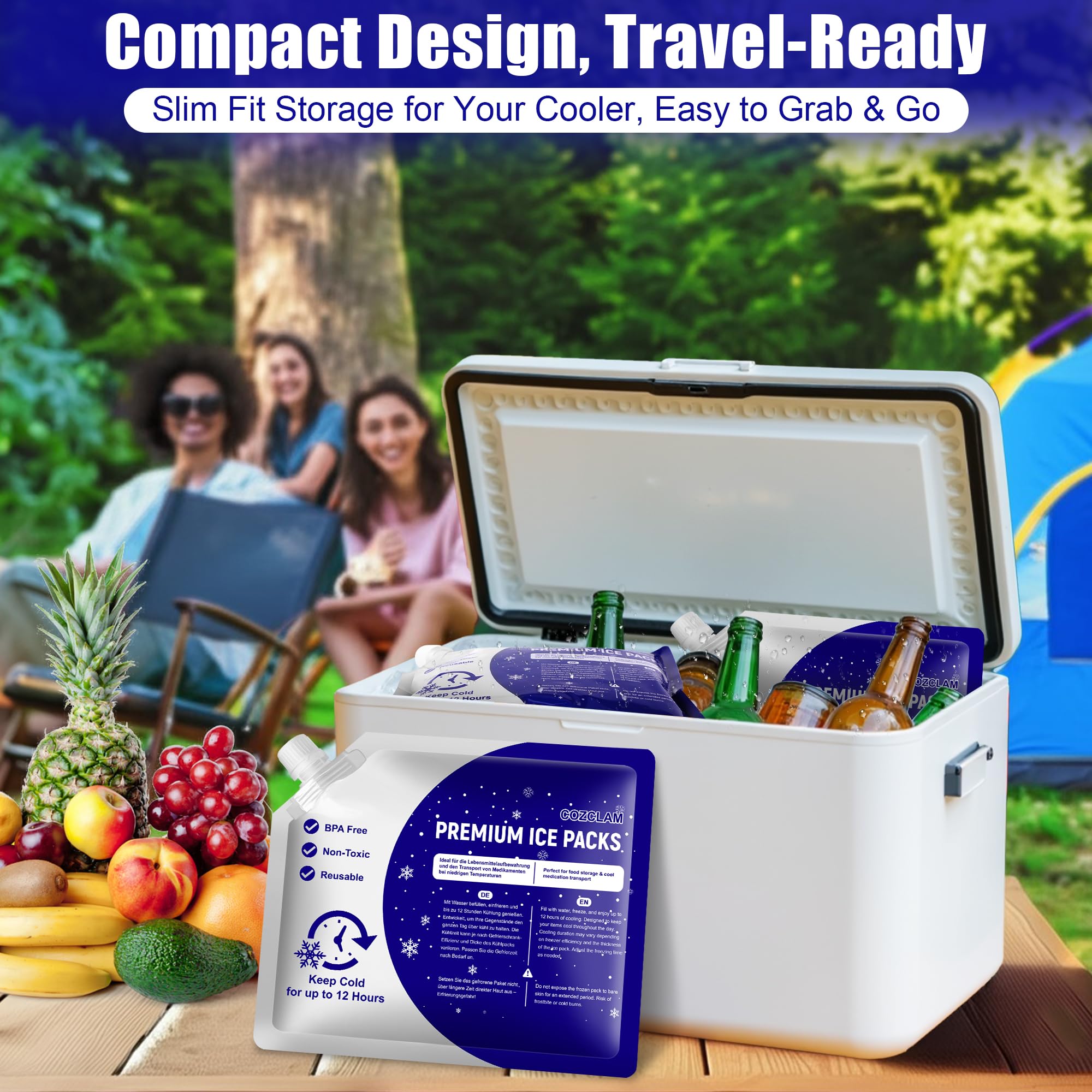 COZCLAM 2/4/6er Set Kühlakkus für Kühltasche, Kühlbox & Kühlrucksack, Wiederverwendbar Kühlelemente mit Langer Kühldauer bis zu 12 Stunden, Einfache Lagerung, Auslaufsicher Kühlpack für Camping