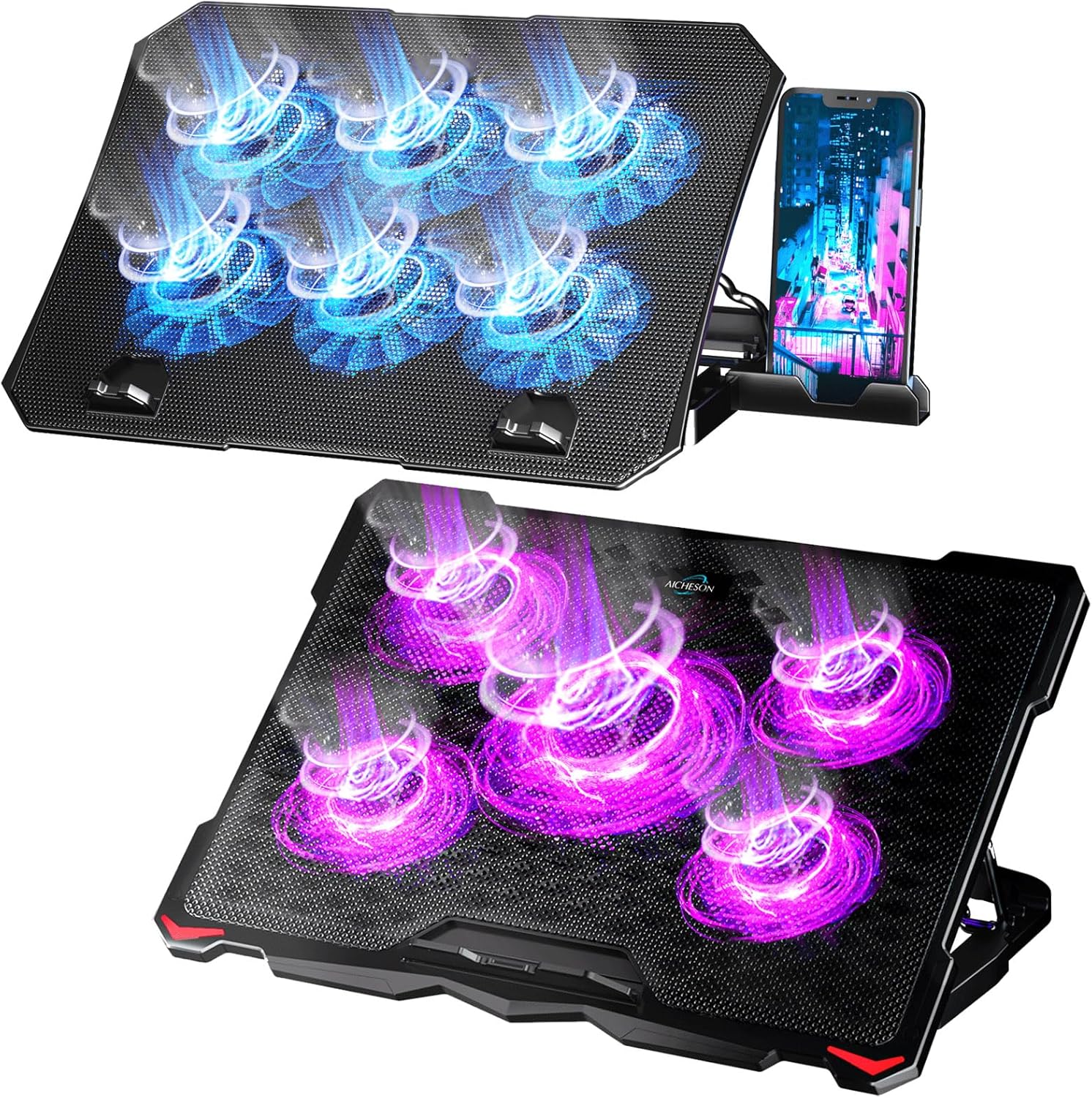 AICHESON S035 Purple Laptop Cooling Pad and Portable Computer Cooler Set