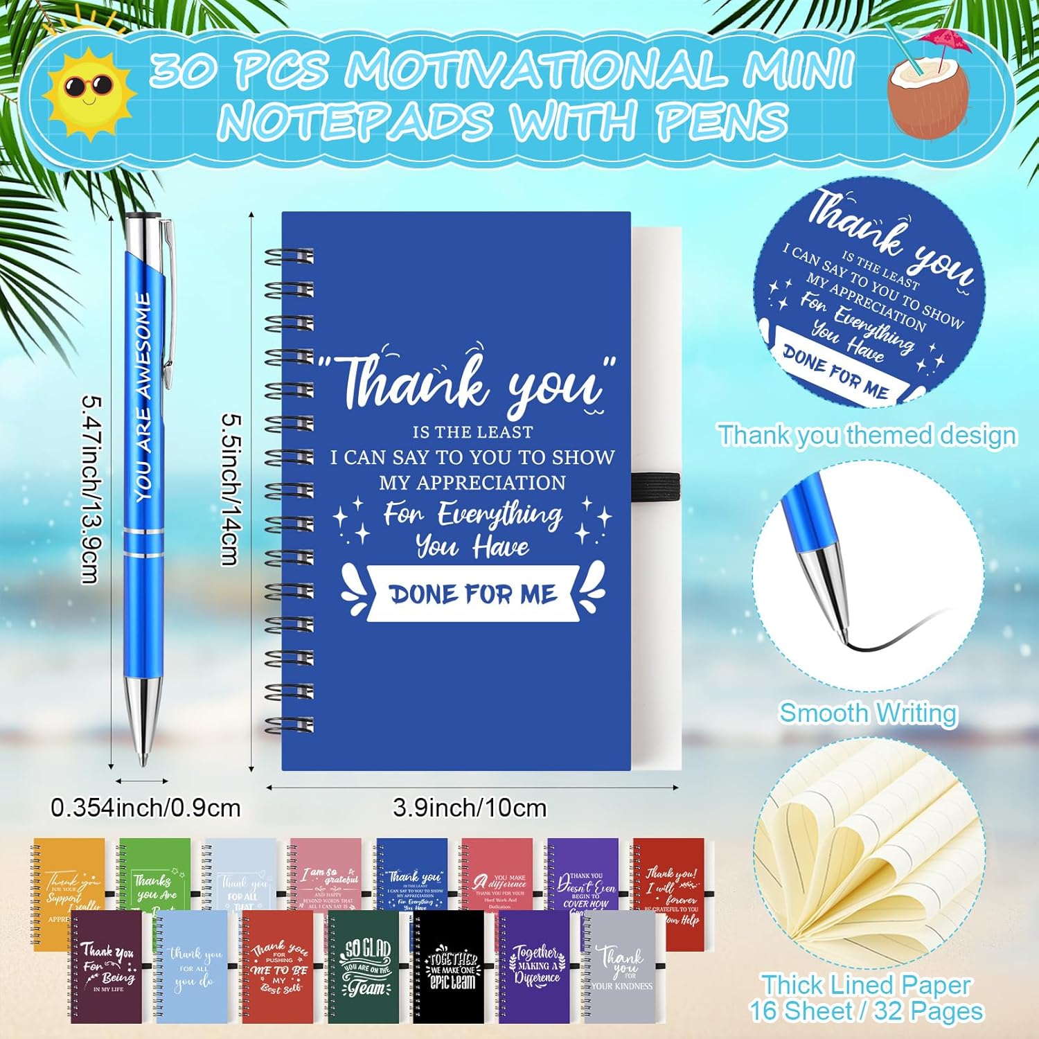 90 Pcs Employee Appreciation Gift Set, 16oz Tumbler with Lid Notebook Pen Bulk Thank You Gift Holiday Party Favor for Office Coworker Teacher Staff Team (Multi Color,Classic Style) - Image 3